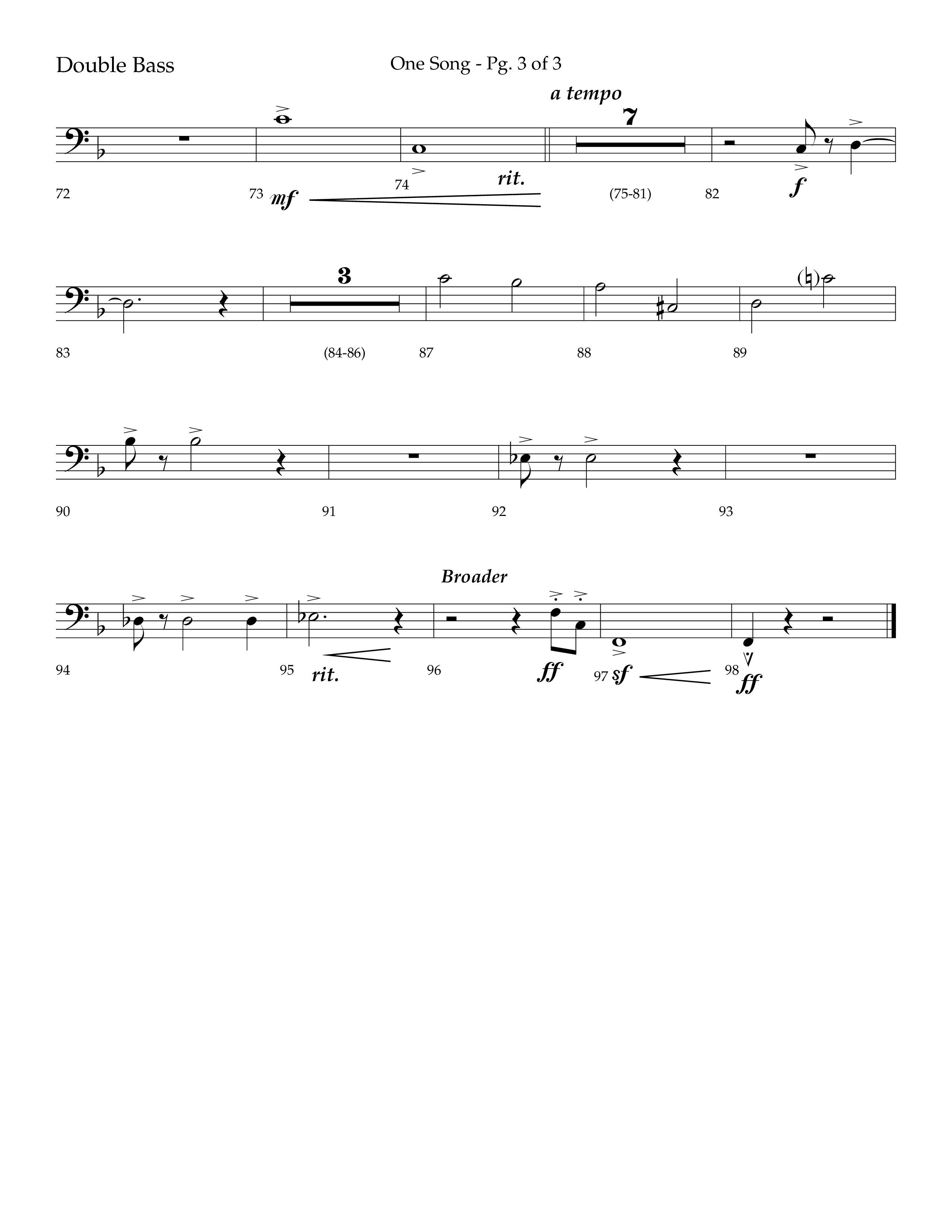 One Song (Choral Anthem SATB) Double Bass (Lifeway Choral / Arr. Robert Sterling)