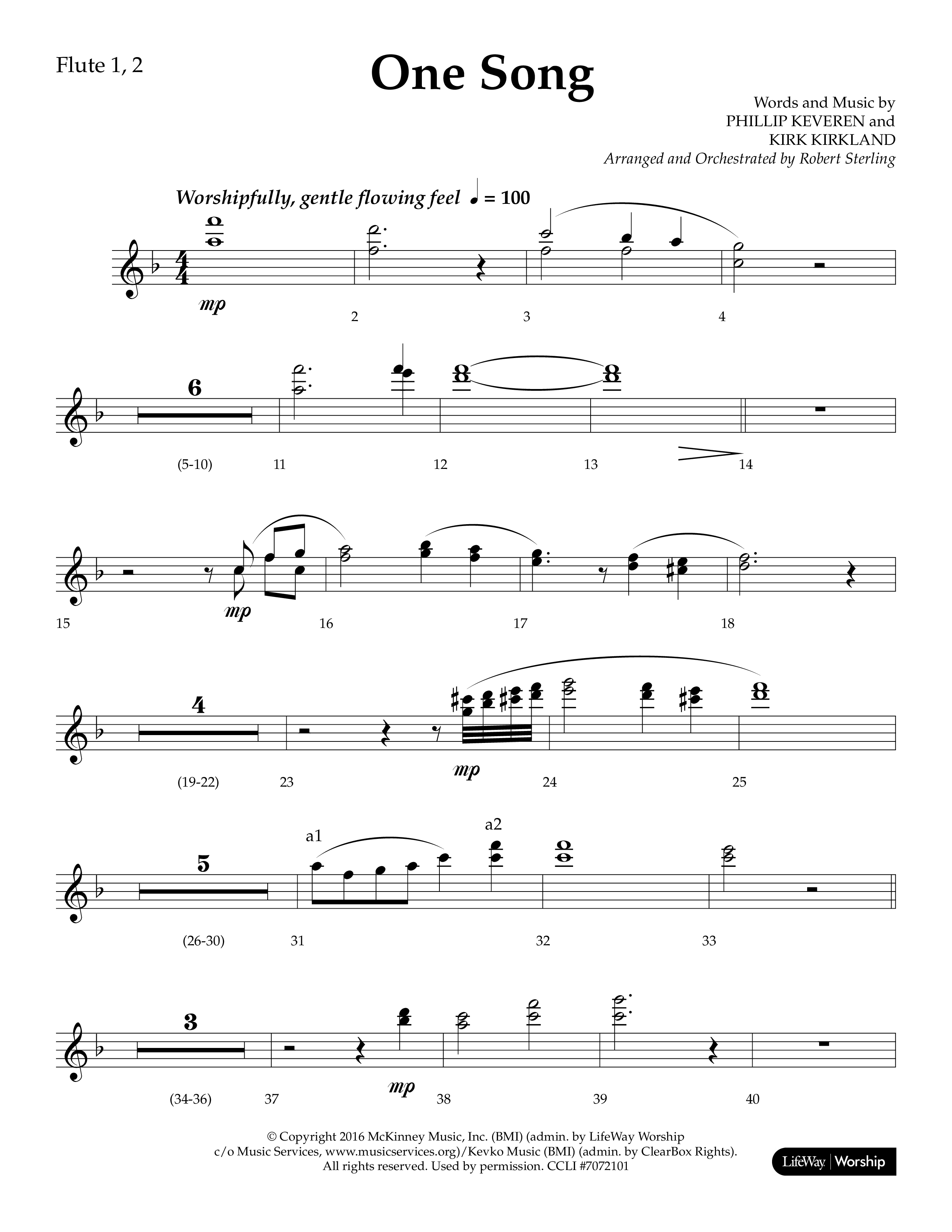One Song (Choral Anthem SATB) Flute 1/2 (Lifeway Choral / Arr. Robert Sterling)