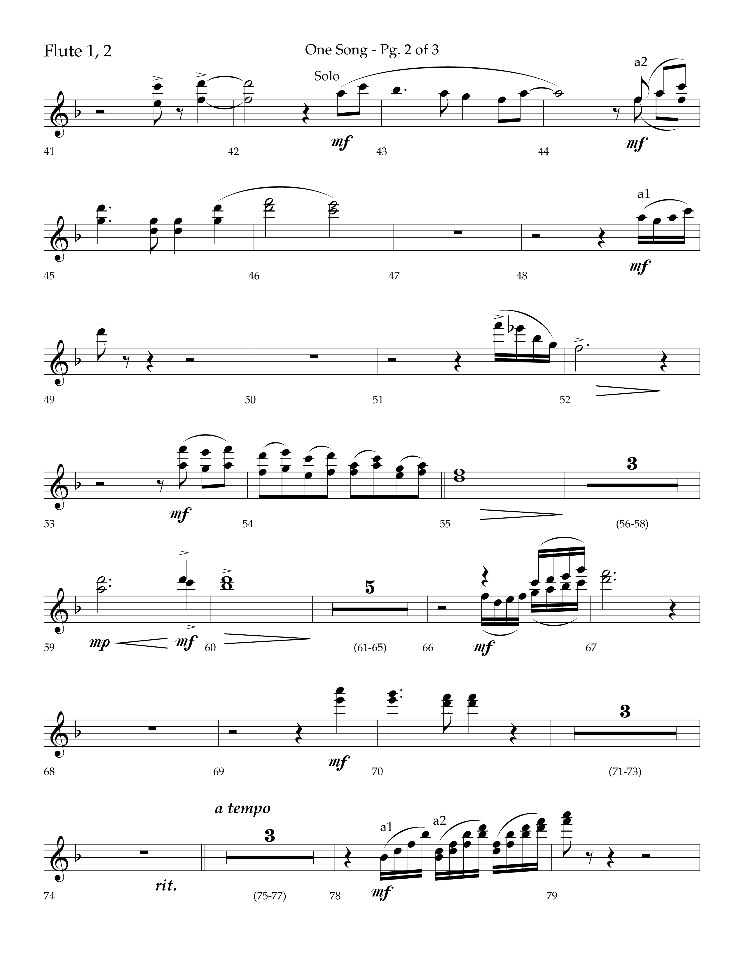 One Song (Choral Anthem SATB) Flute 1/2 (Lifeway Choral / Arr. Robert Sterling)