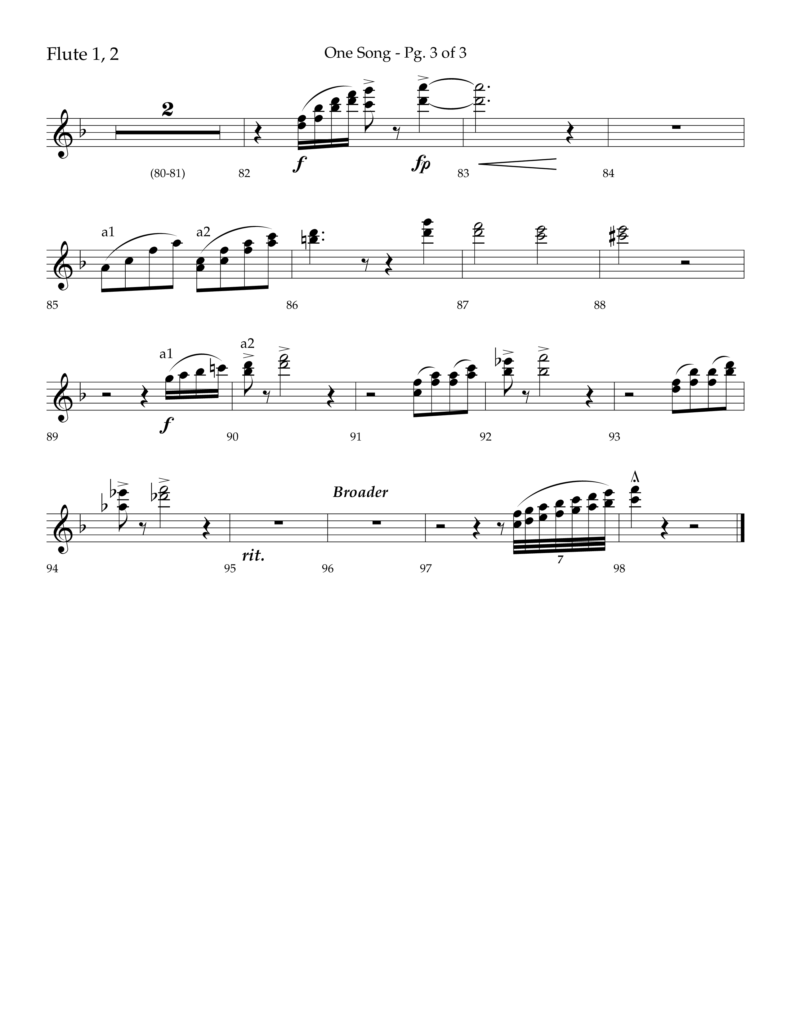 One Song (Choral Anthem SATB) Flute 1/2 (Lifeway Choral / Arr. Robert Sterling)