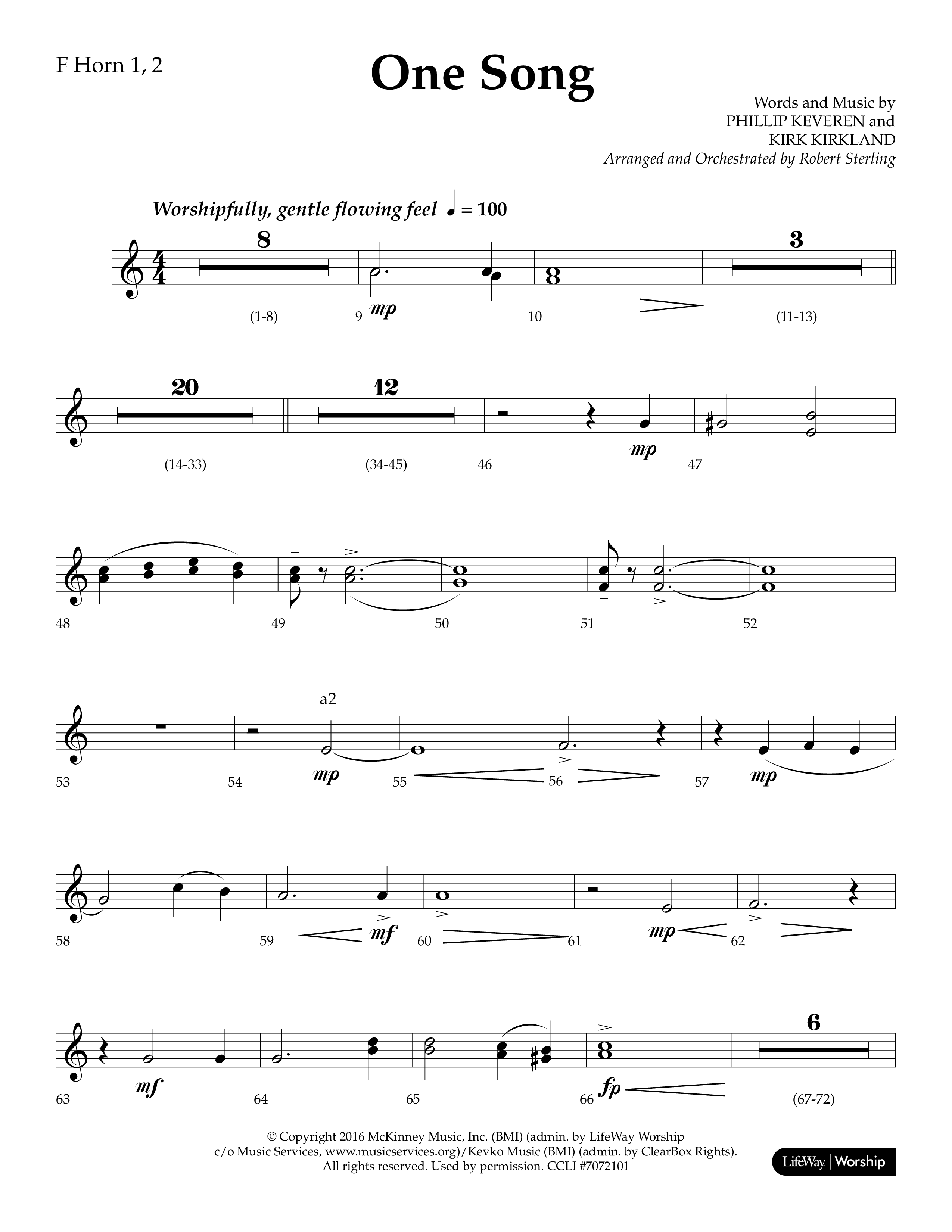 One Song (Choral Anthem SATB) French Horn 1/2 (Lifeway Choral / Arr. Robert Sterling)