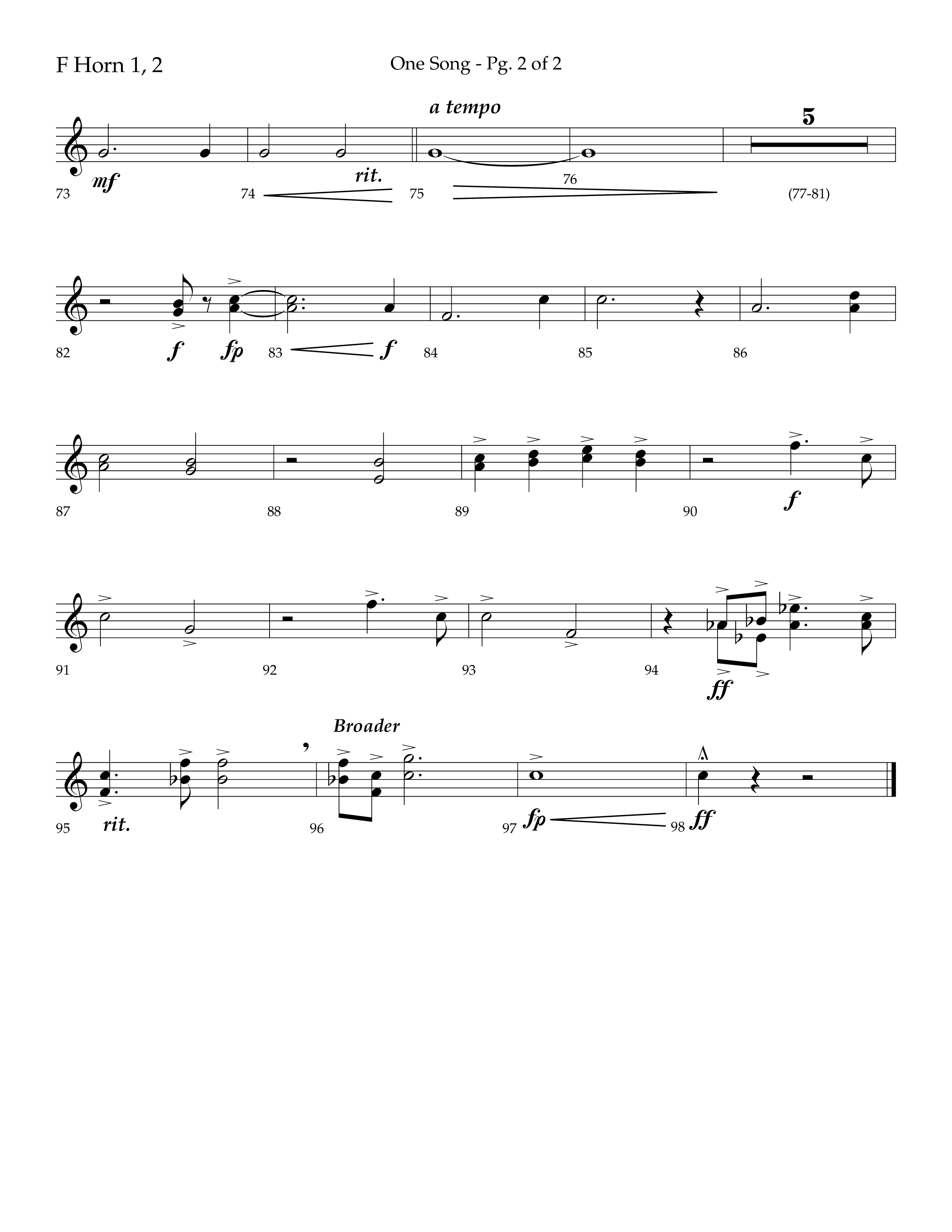 One Song (Choral Anthem SATB) French Horn 1/2 (Lifeway Choral / Arr. Robert Sterling)