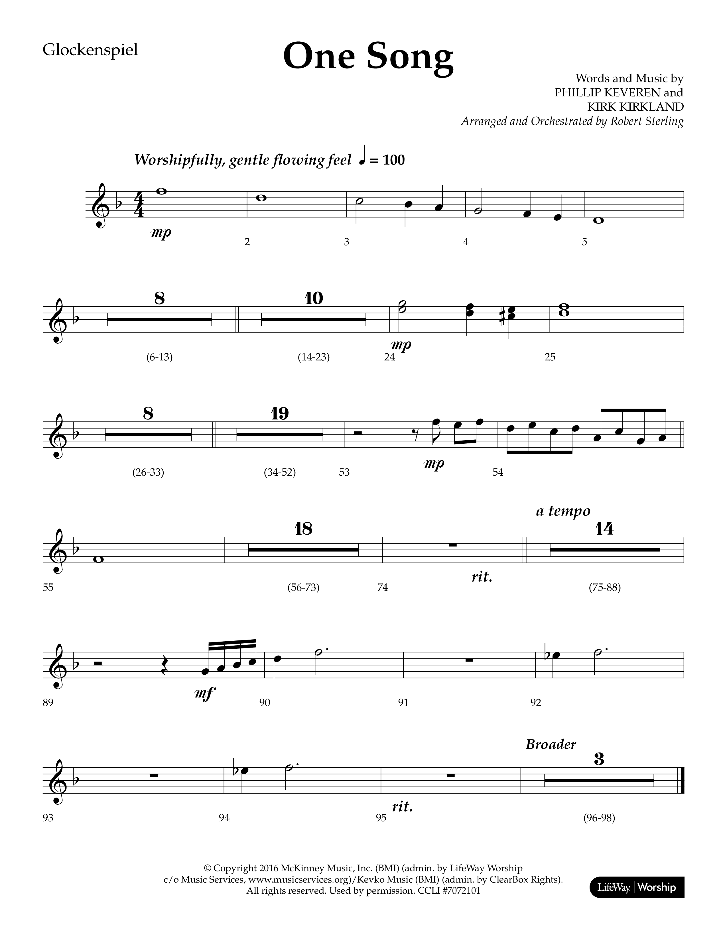 One Song (Choral Anthem SATB) Glockenspiel (Lifeway Choral / Arr. Robert Sterling)