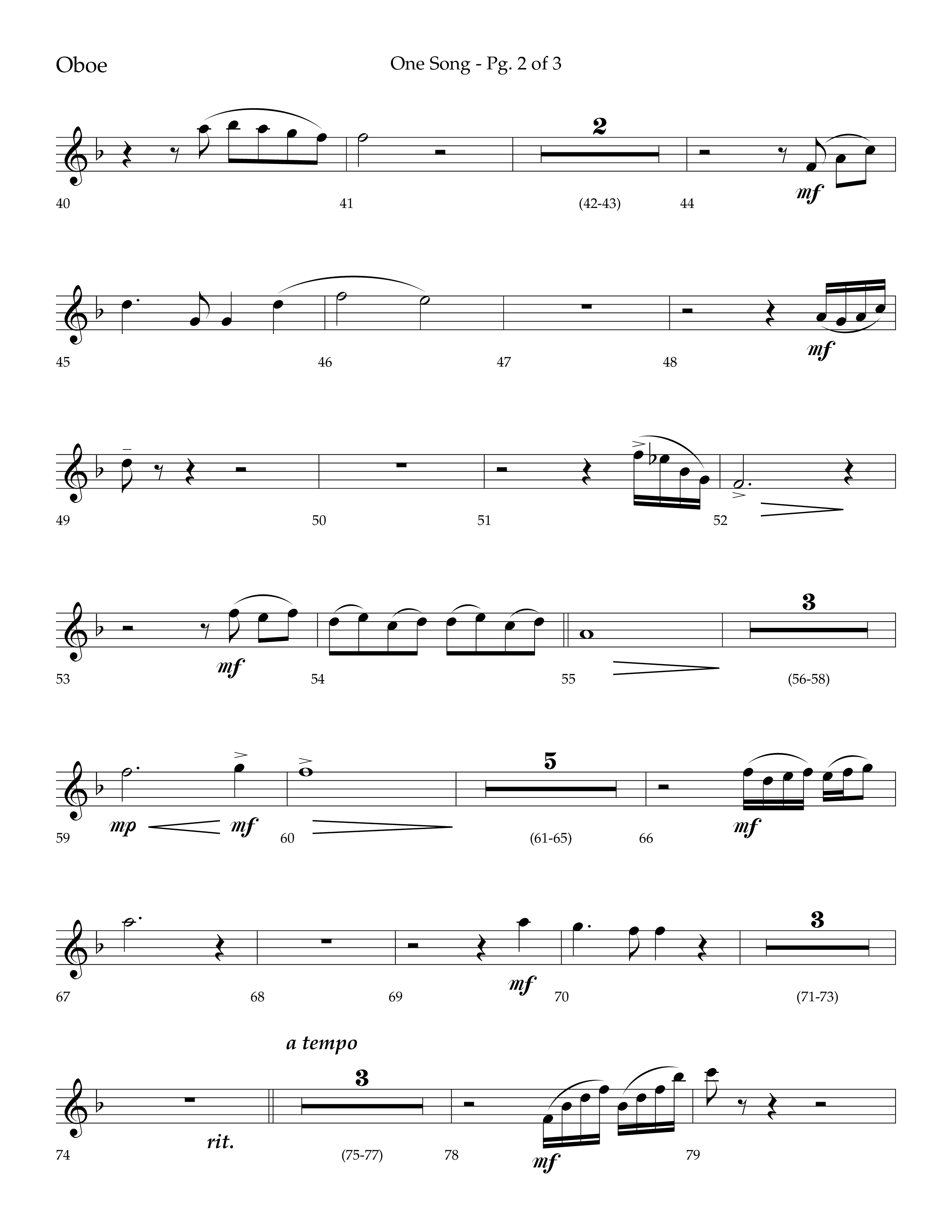 One Song (Choral Anthem SATB) Oboe (Lifeway Choral / Arr. Robert Sterling)