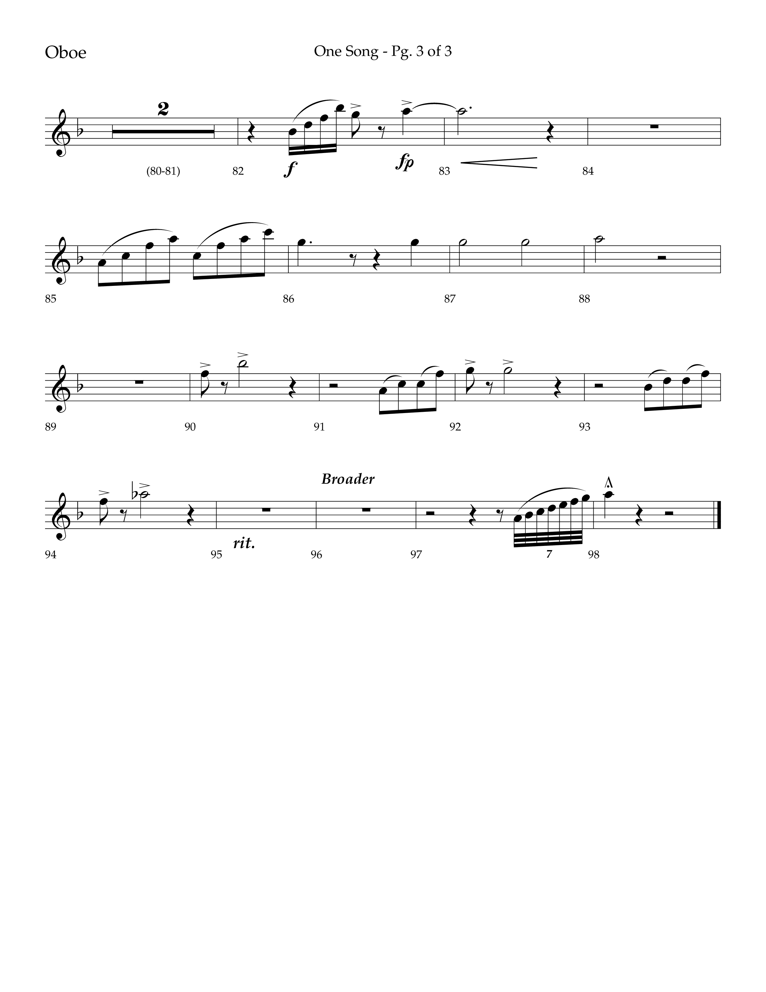 One Song (Choral Anthem SATB) Oboe (Lifeway Choral / Arr. Robert Sterling)