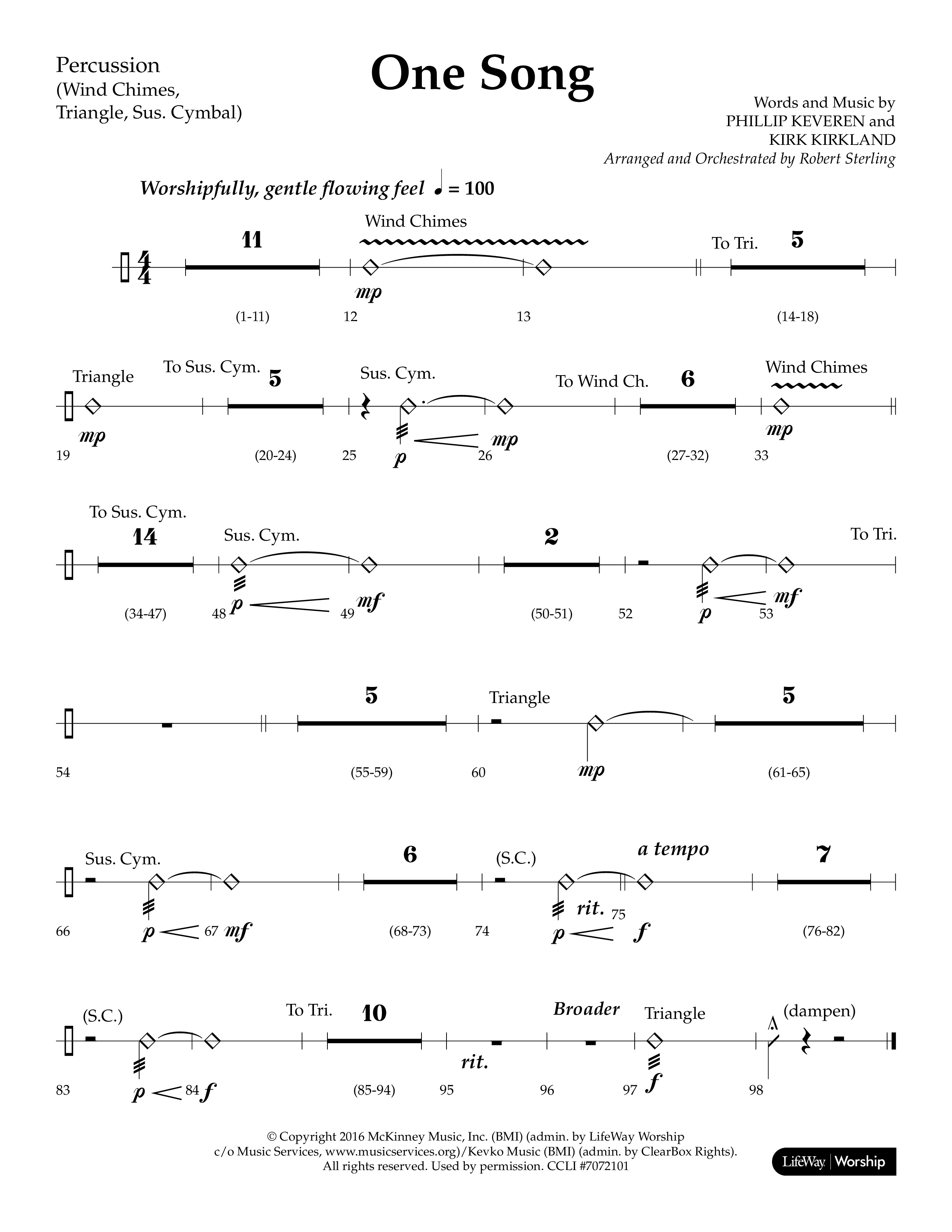 One Song (Choral Anthem SATB) Percussion (Lifeway Choral / Arr. Robert Sterling)