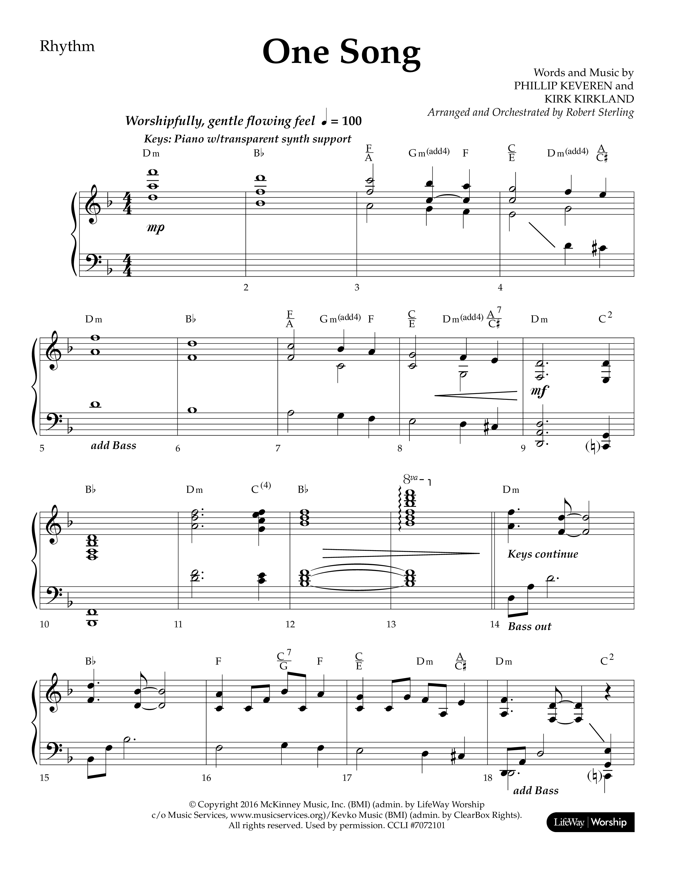 One Song (Choral Anthem SATB) Lead Melody & Rhythm (Lifeway Choral / Arr. Robert Sterling)