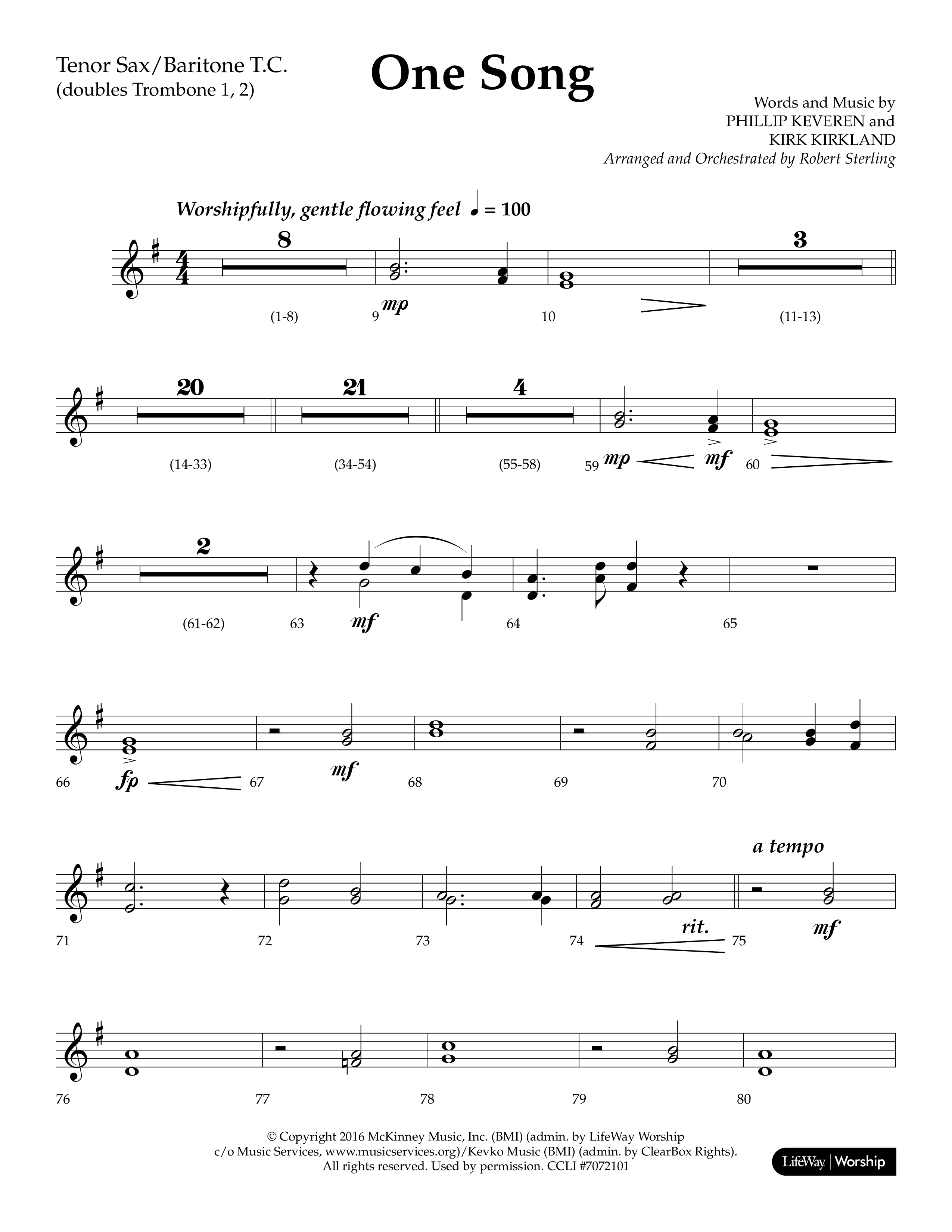 One Song (Choral Anthem SATB) Tenor Sax/Baritone T.C. (Lifeway Choral / Arr. Robert Sterling)