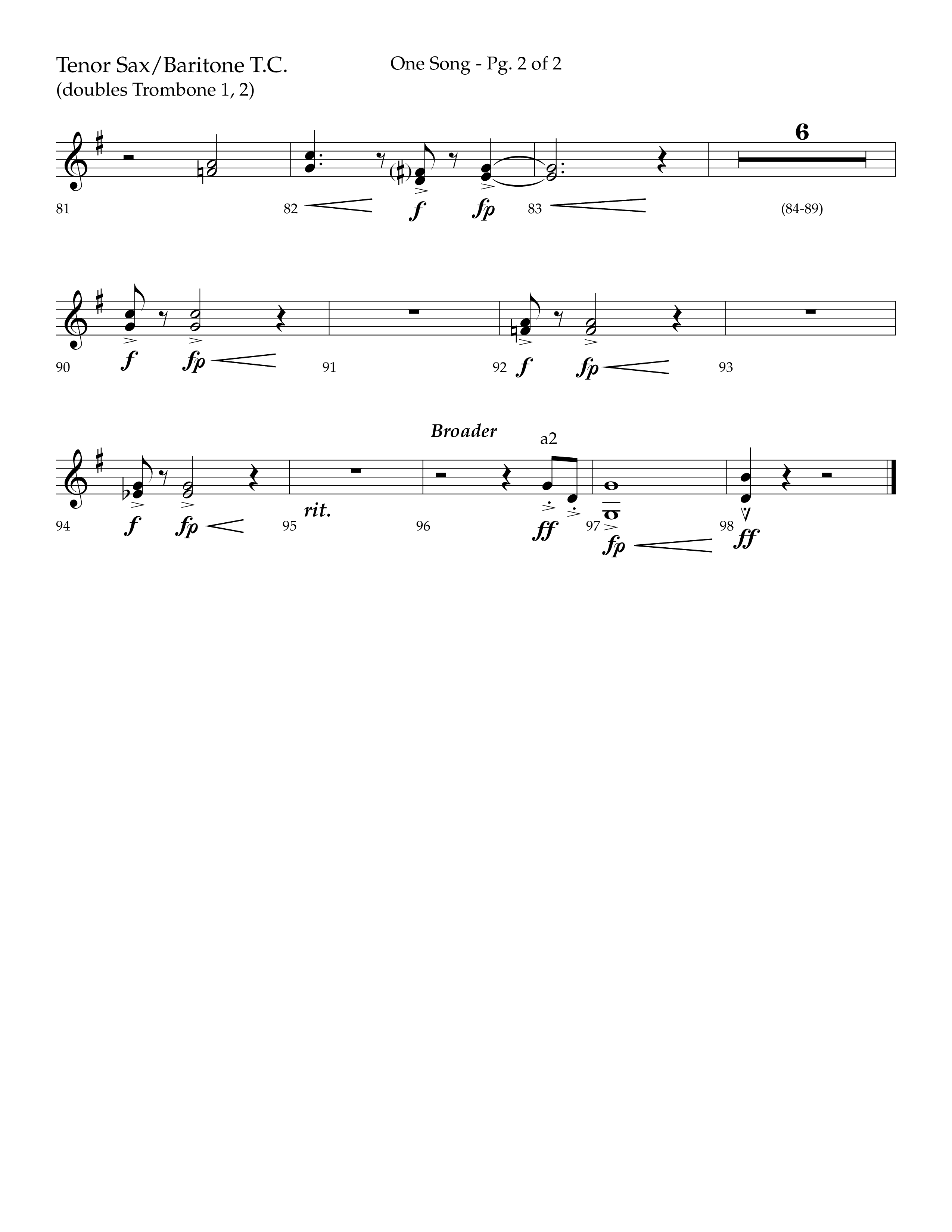 One Song (Choral Anthem SATB) Tenor Sax/Baritone T.C. (Lifeway Choral / Arr. Robert Sterling)