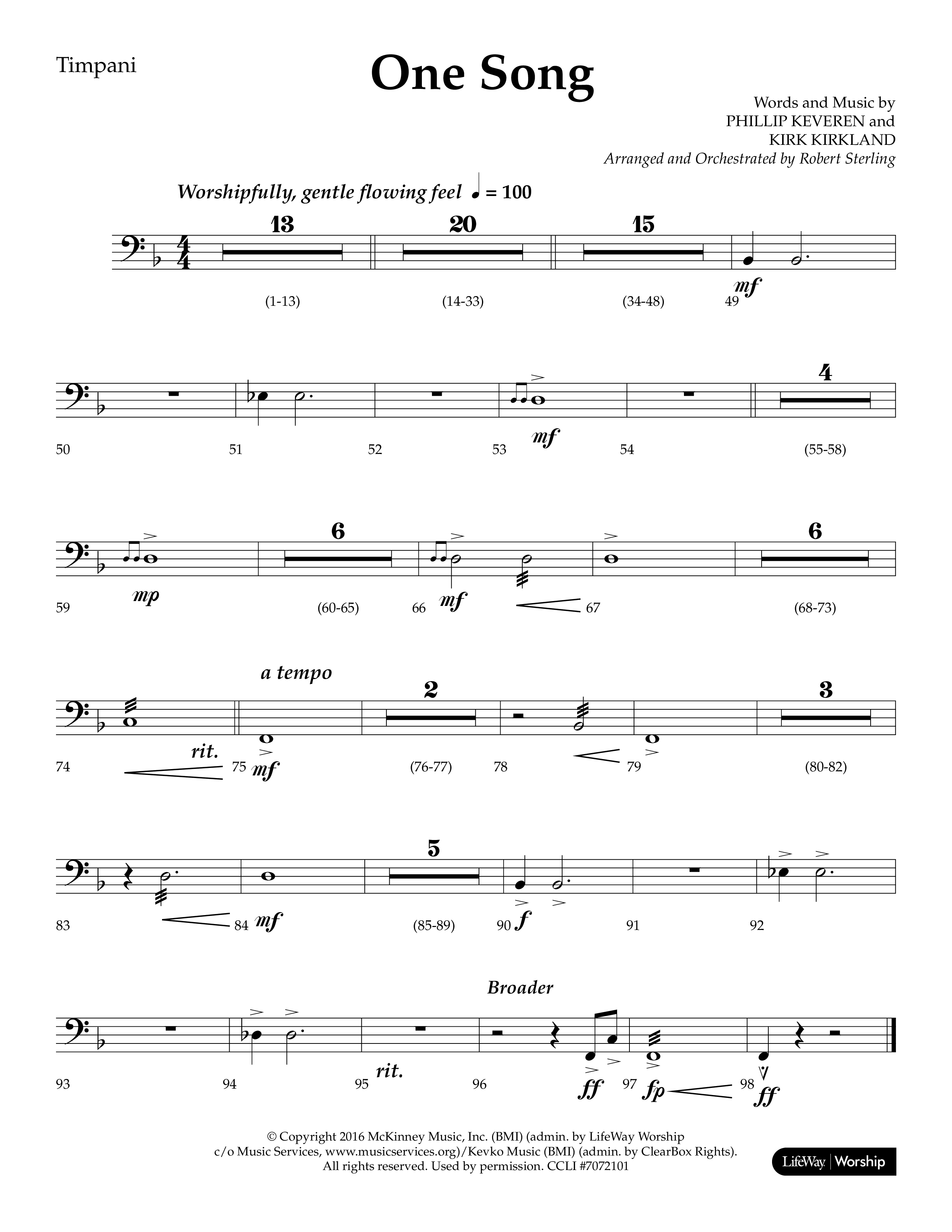 One Song (Choral Anthem SATB) Timpani (Lifeway Choral / Arr. Robert Sterling)