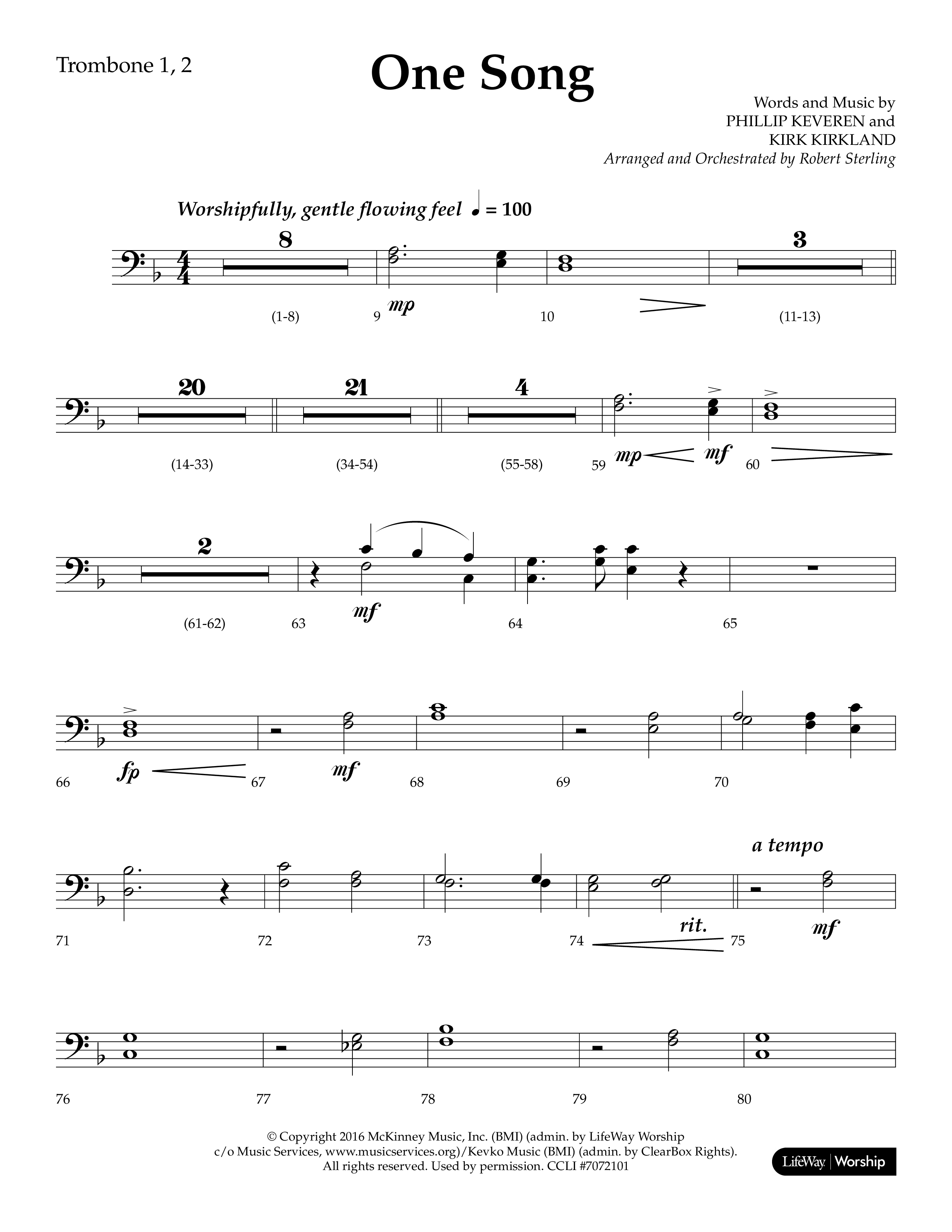 One Song (Choral Anthem SATB) Trombone 1/2 (Lifeway Choral / Arr. Robert Sterling)