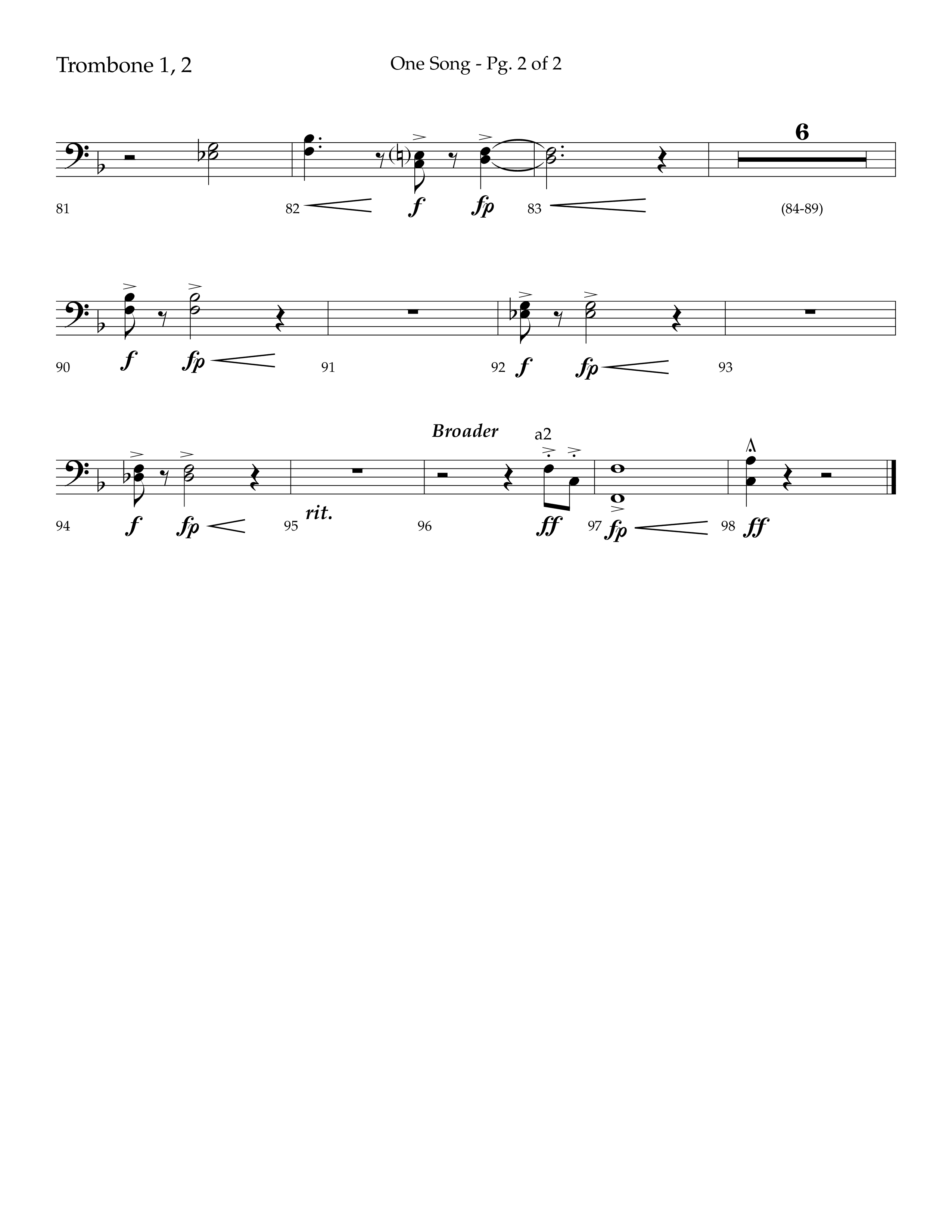 One Song (Choral Anthem SATB) Trombone 1/2 (Lifeway Choral / Arr. Robert Sterling)