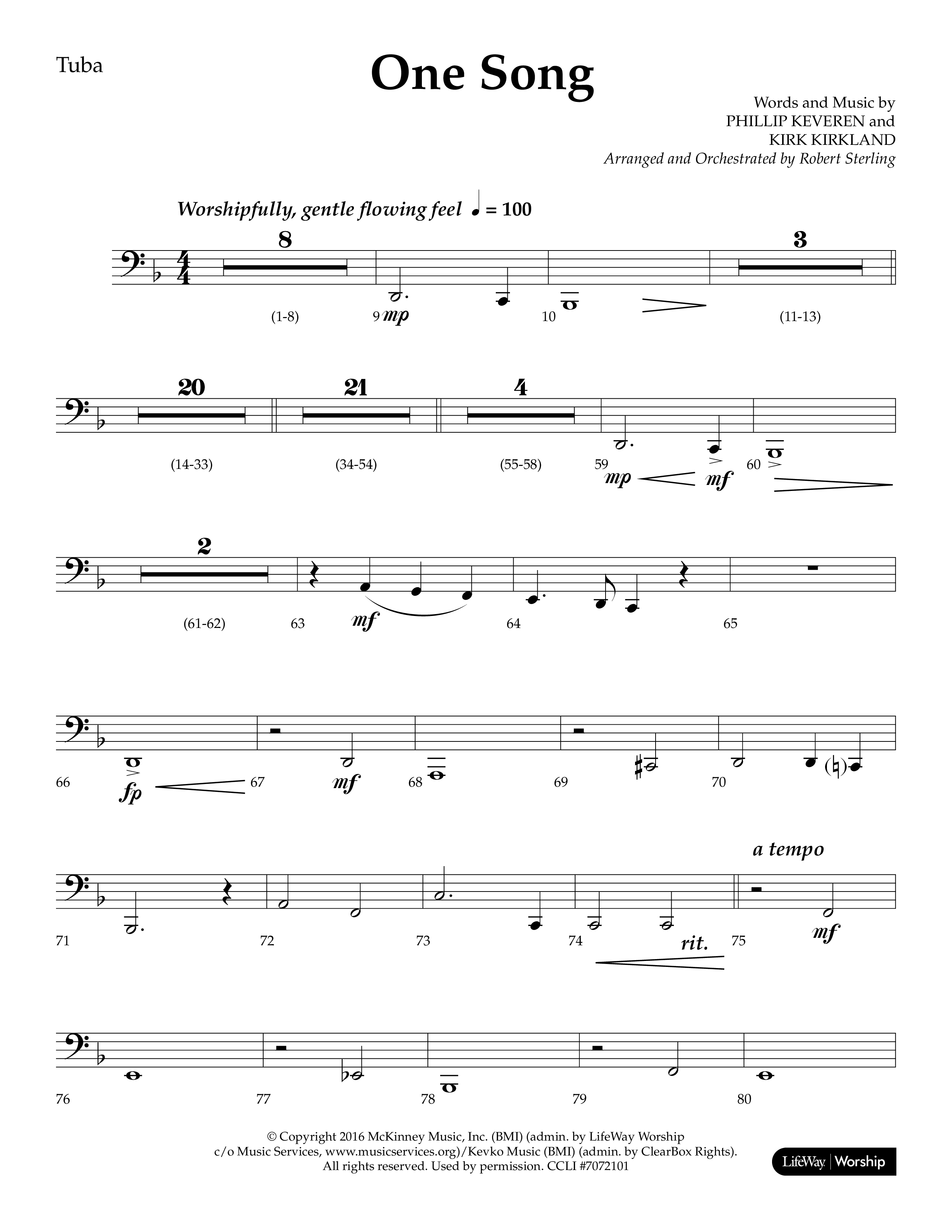 One Song (Choral Anthem SATB) Tuba (Lifeway Choral / Arr. Robert Sterling)