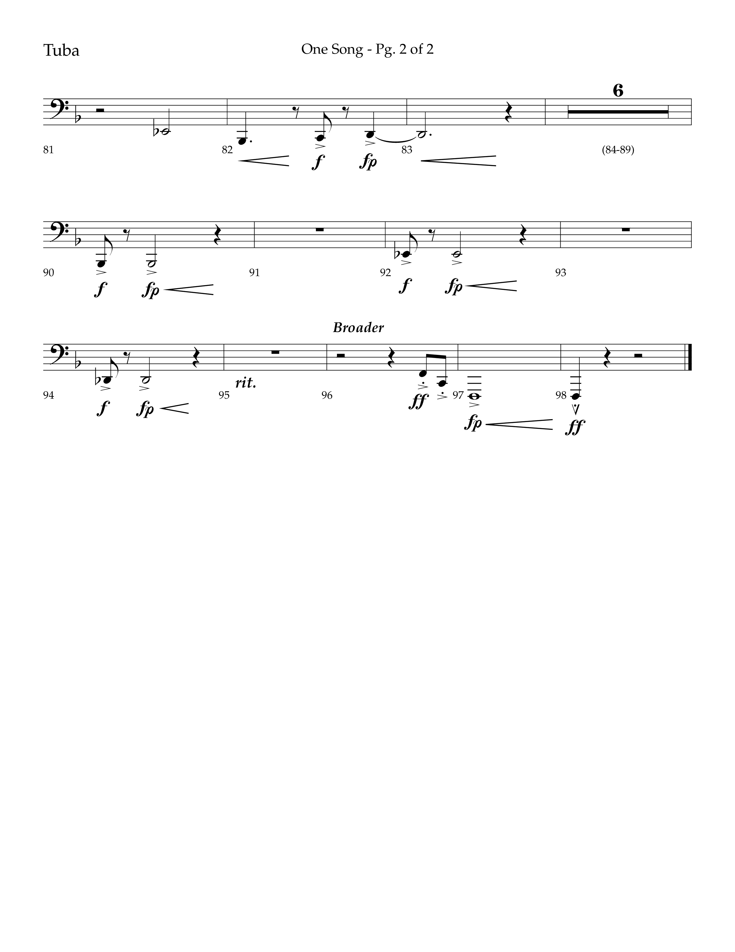 One Song (Choral Anthem SATB) Tuba (Lifeway Choral / Arr. Robert Sterling)