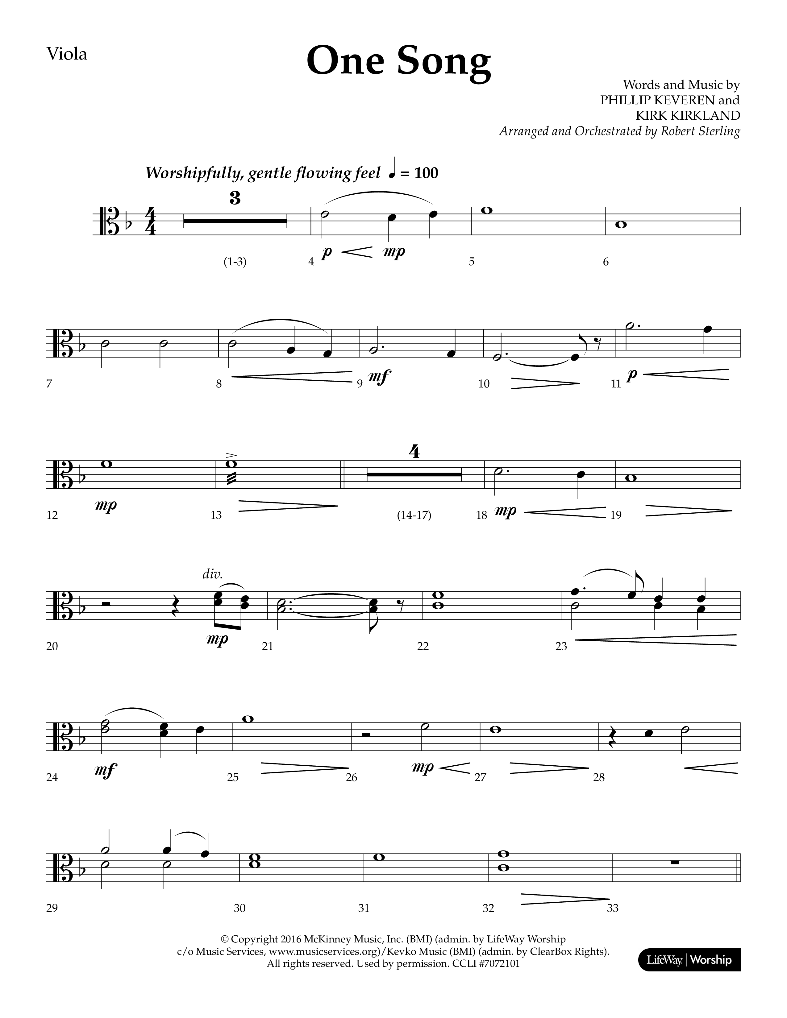 One Song (Choral Anthem SATB) Viola (Lifeway Choral / Arr. Robert Sterling)
