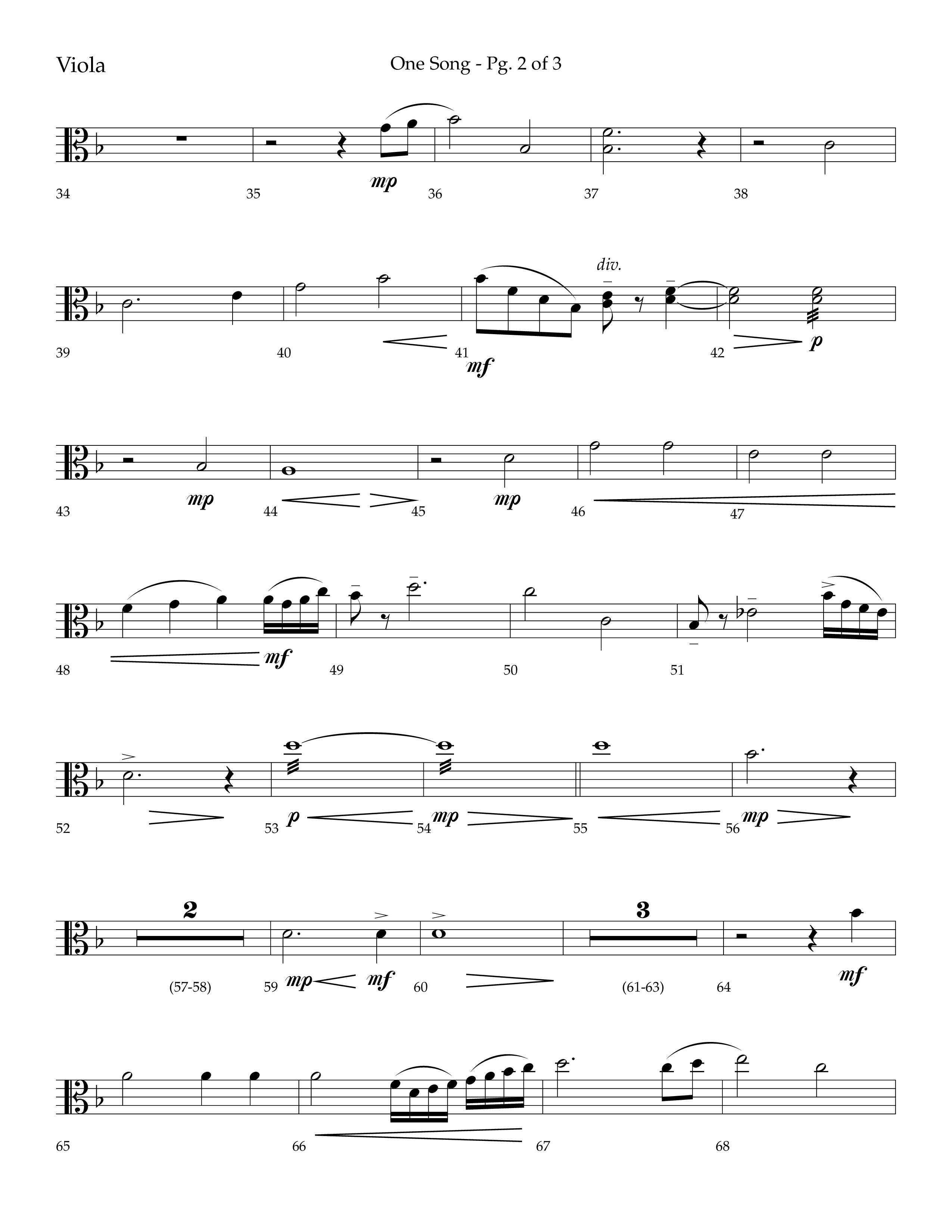 One Song (Choral Anthem SATB) Viola (Lifeway Choral / Arr. Robert Sterling)