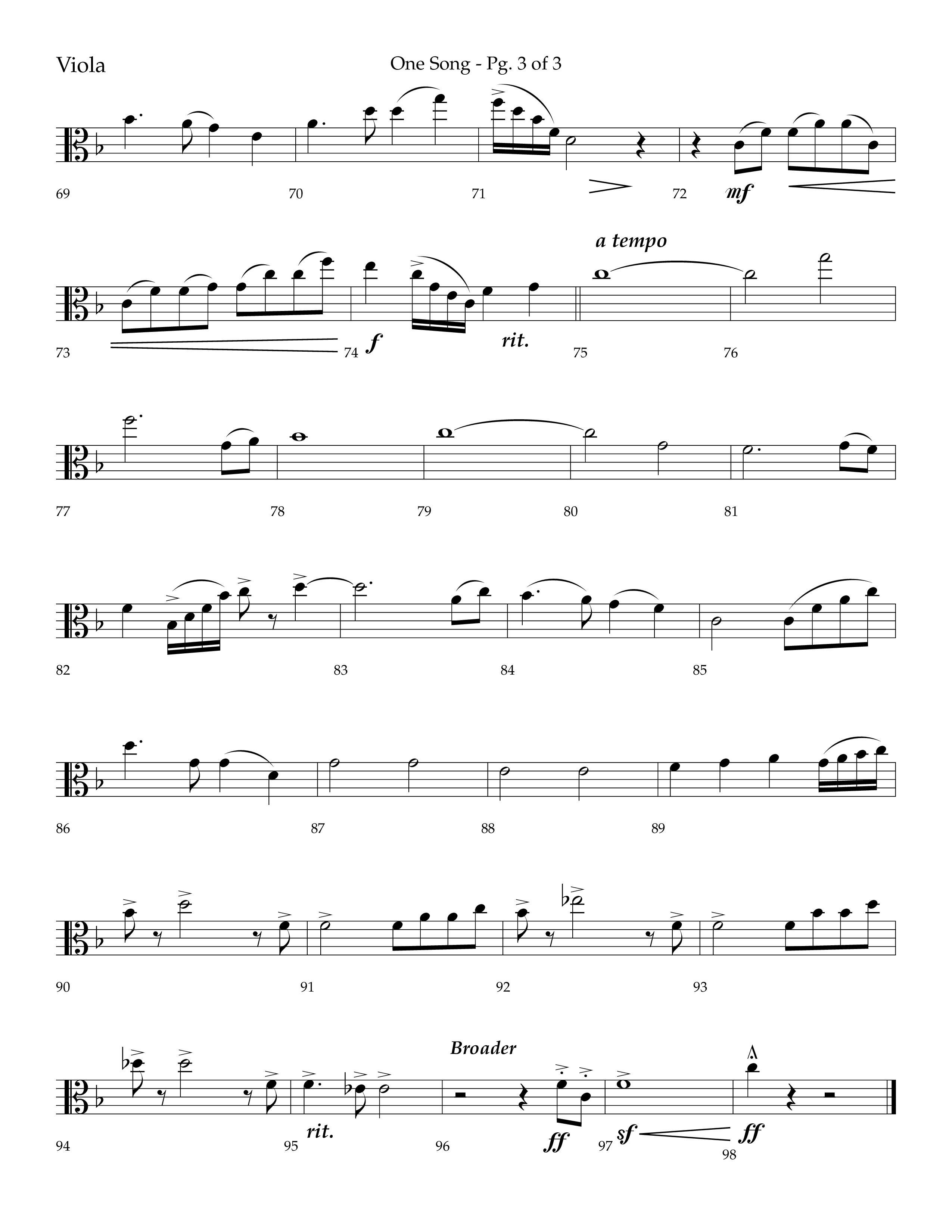 One Song (Choral Anthem SATB) Viola (Lifeway Choral / Arr. Robert Sterling)