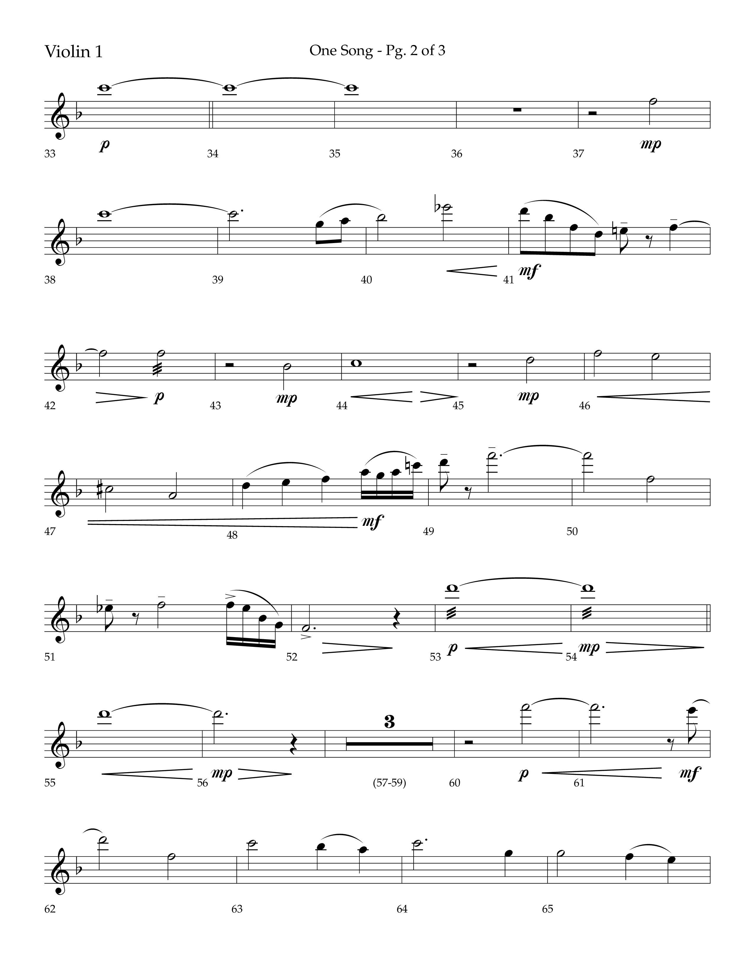 One Song (Choral Anthem SATB) Violin 1 (Lifeway Choral / Arr. Robert Sterling)