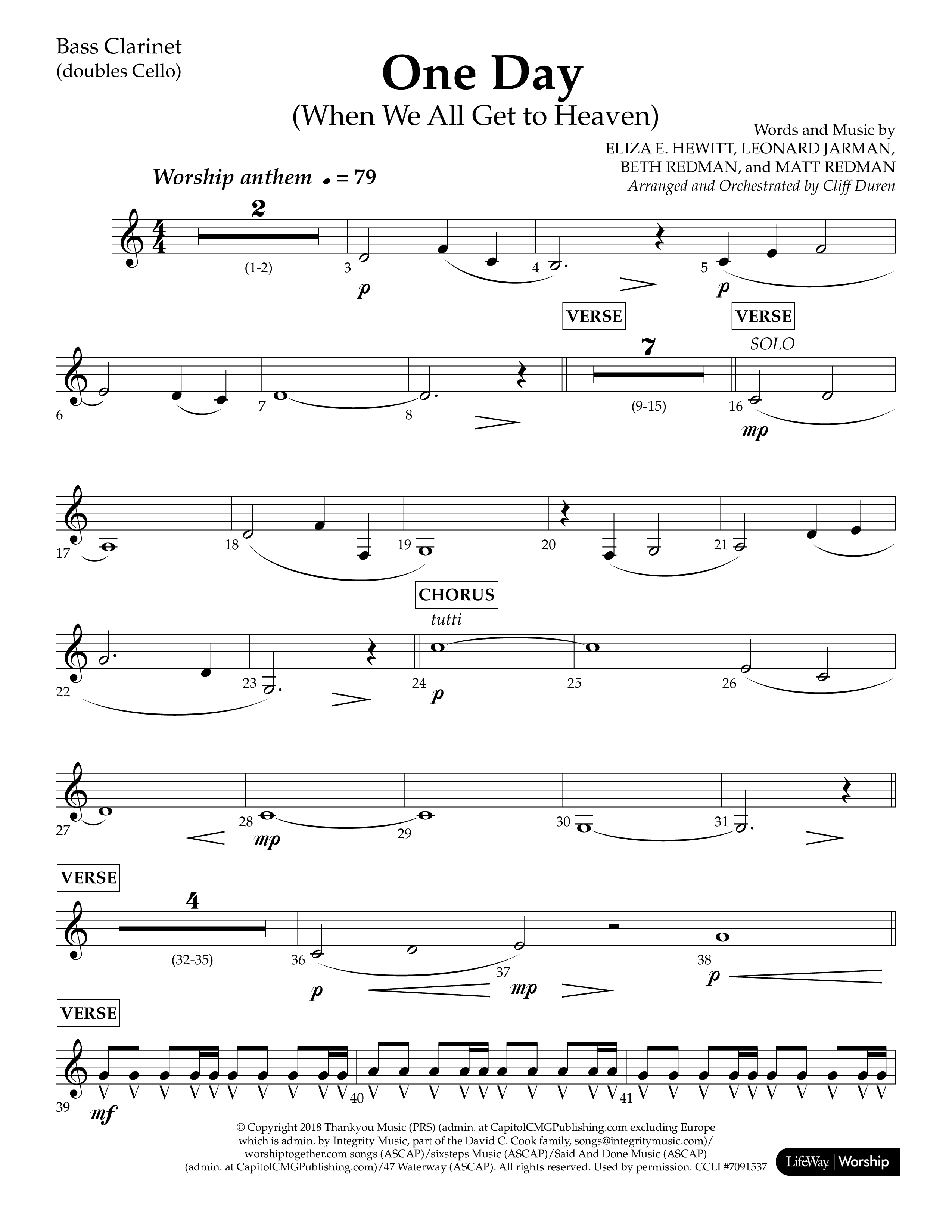 One Day (When We All Get To Heaven) (Choral Anthem SATB) Bass Clarinet (Lifeway Choral / Arr. Cliff Duren)
