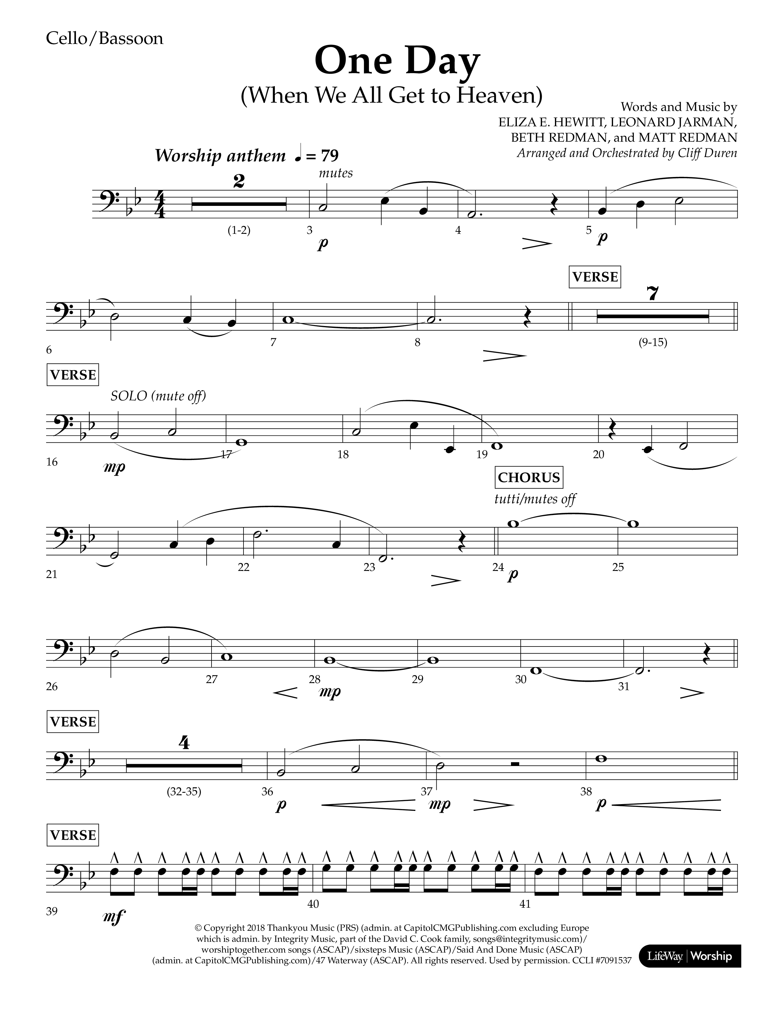 One Day (When We All Get To Heaven) (Choral Anthem SATB) Cello (Lifeway Choral / Arr. Cliff Duren)