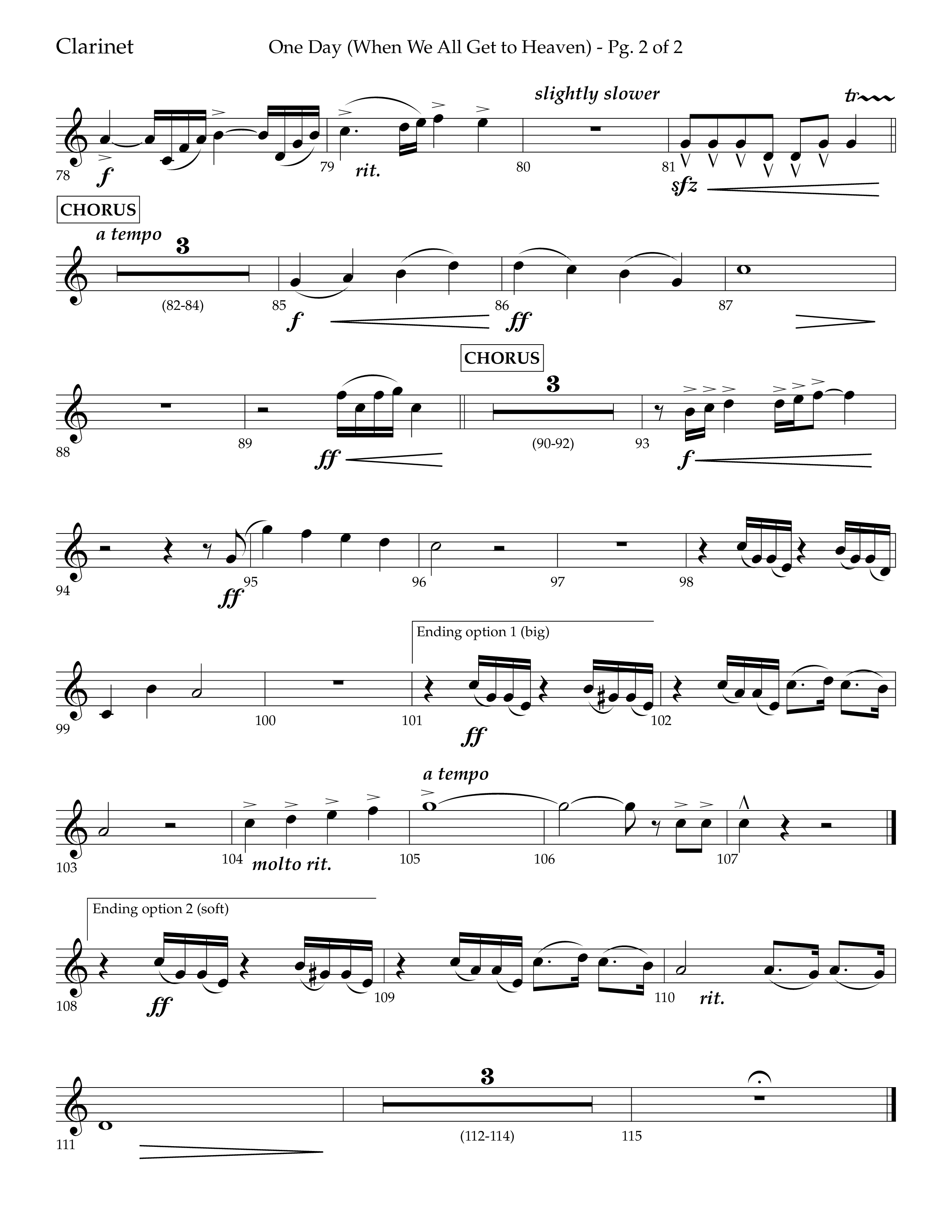 One Day (When We All Get To Heaven) (Choral Anthem SATB) Clarinet 1/2 (Lifeway Choral / Arr. Cliff Duren)