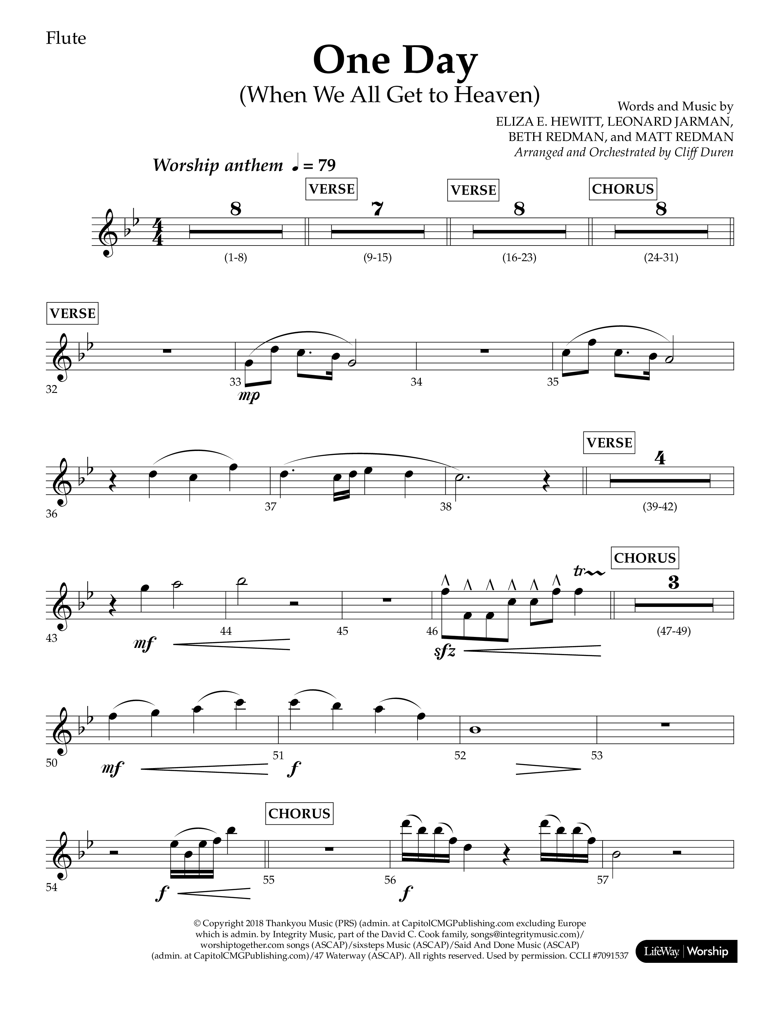 One Day (When We All Get To Heaven) (Choral Anthem SATB) Flute (Lifeway Choral / Arr. Cliff Duren)