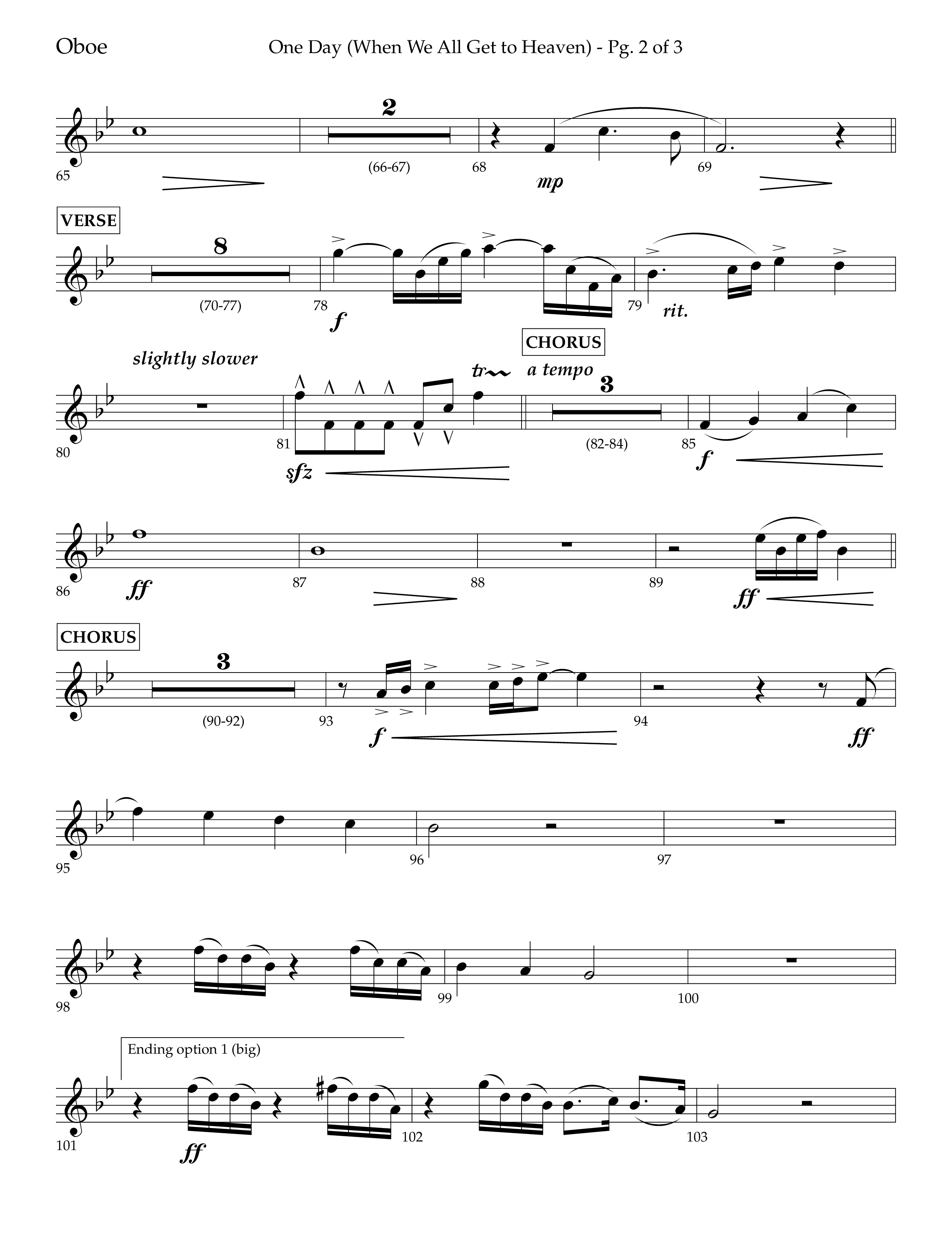 One Day (When We All Get To Heaven) (Choral Anthem SATB) Oboe (Lifeway Choral / Arr. Cliff Duren)
