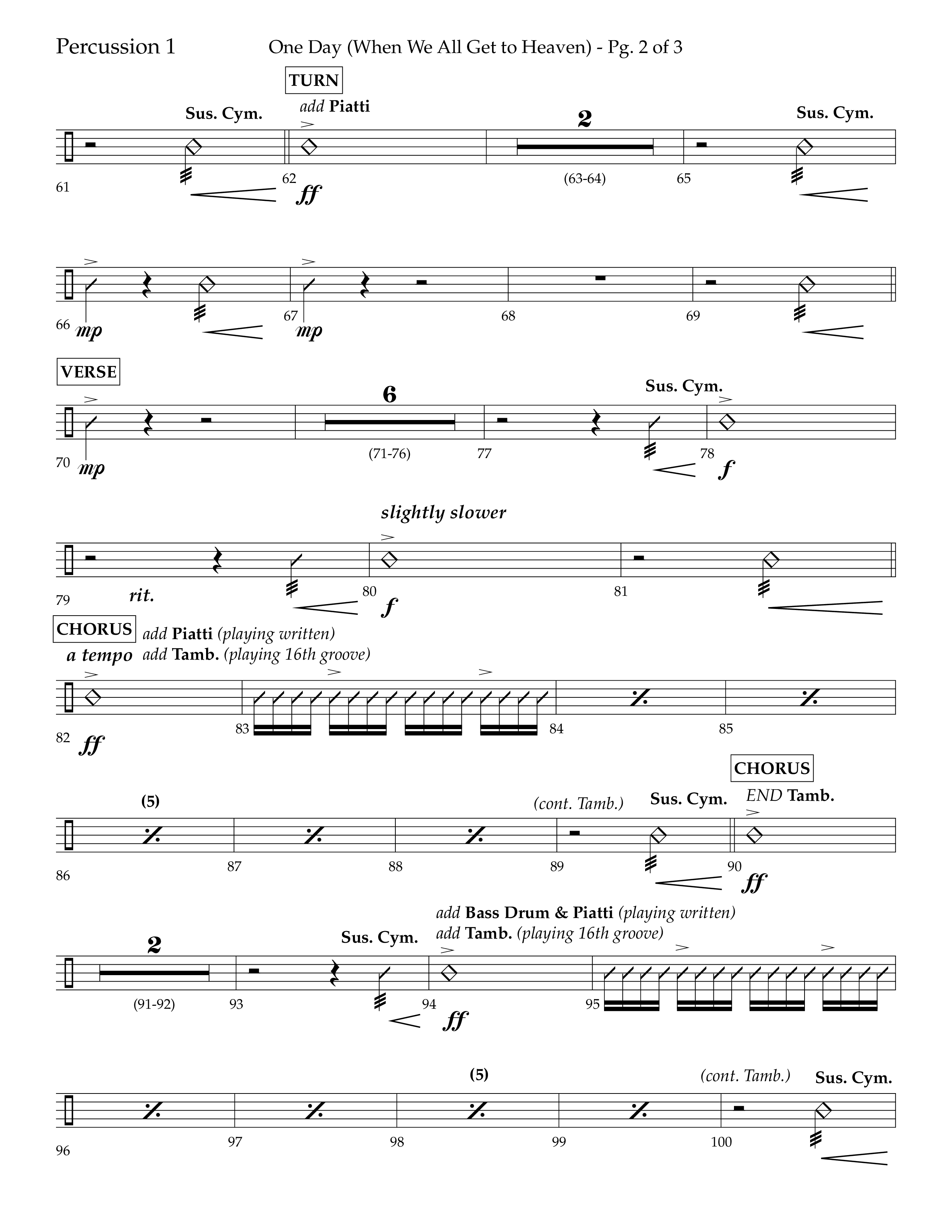 One Day (When We All Get To Heaven) (Choral Anthem SATB) Percussion 1/2 (Lifeway Choral / Arr. Cliff Duren)