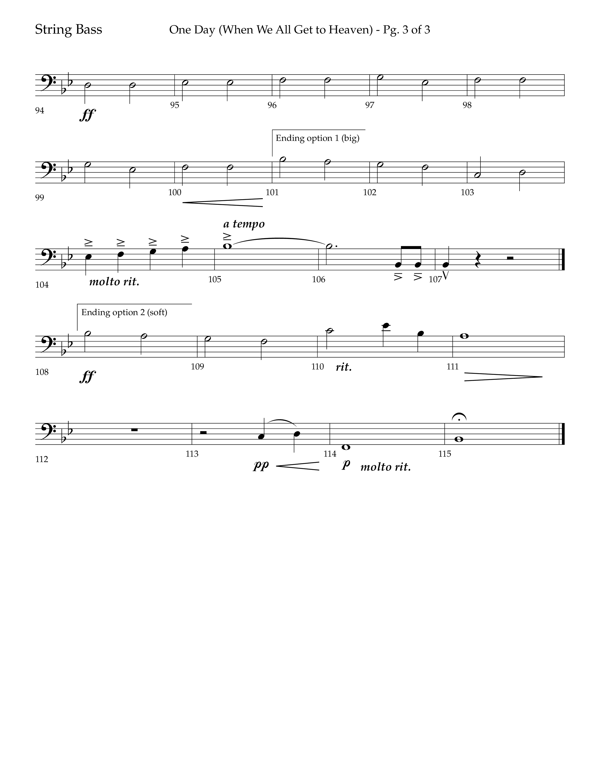 One Day (When We All Get To Heaven) (Choral Anthem SATB) String Bass (Lifeway Choral / Arr. Cliff Duren)