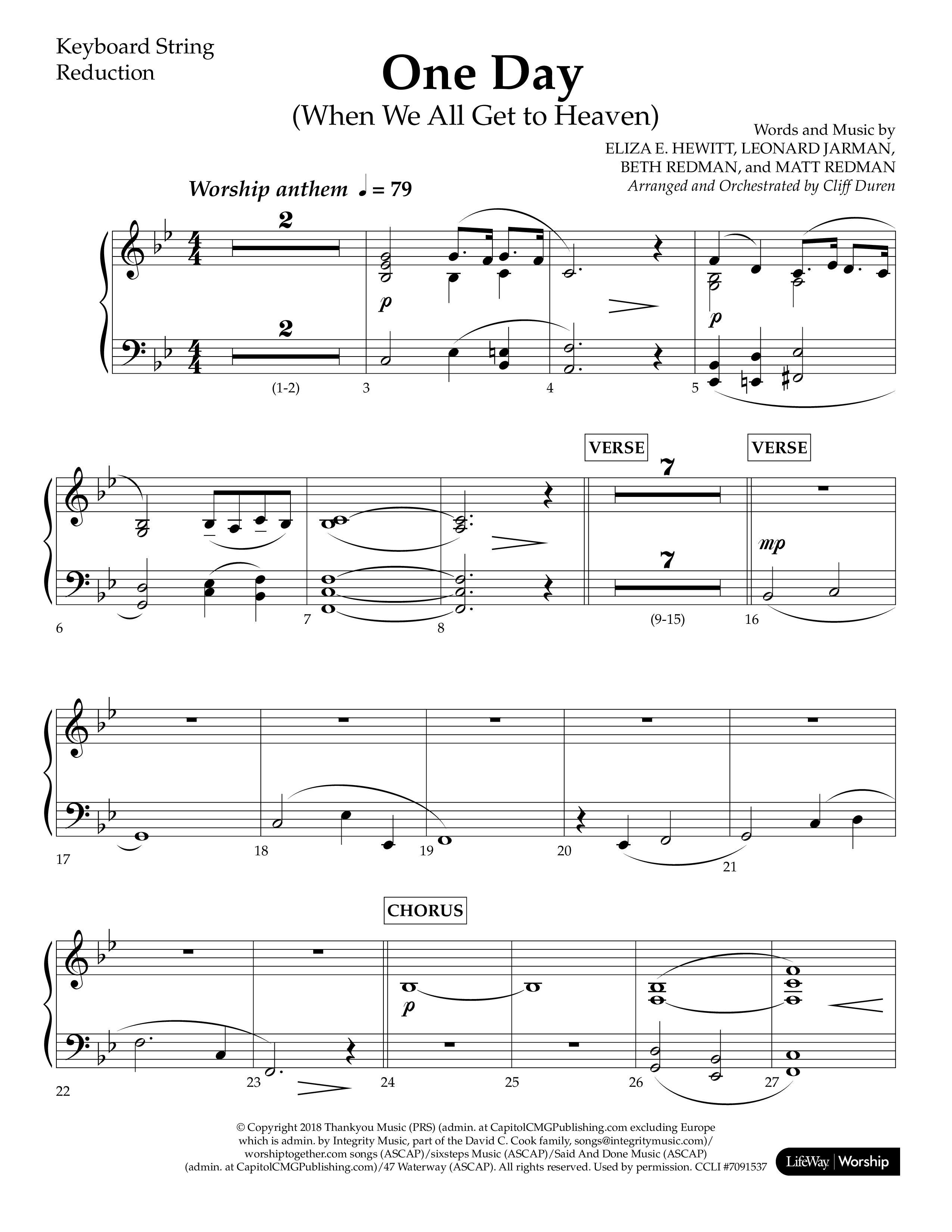 One Day (When We All Get To Heaven) (Choral Anthem SATB) String Reduction (Lifeway Choral / Arr. Cliff Duren)