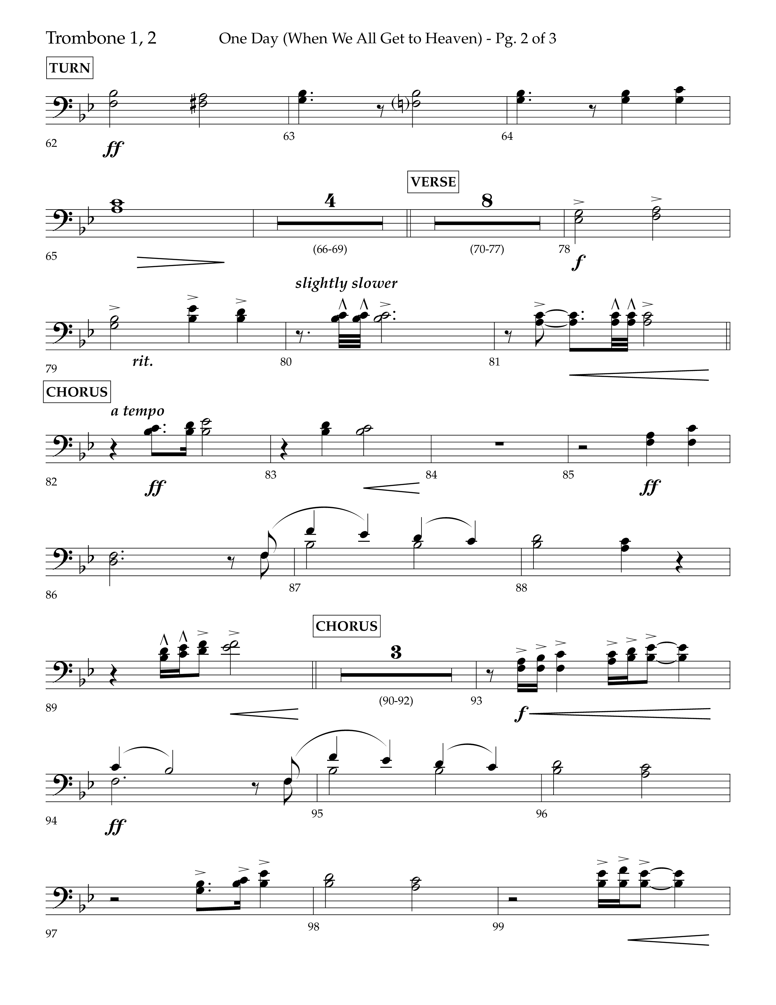 One Day (When We All Get To Heaven) (Choral Anthem SATB) Trombone 1/2 (Lifeway Choral / Arr. Cliff Duren)