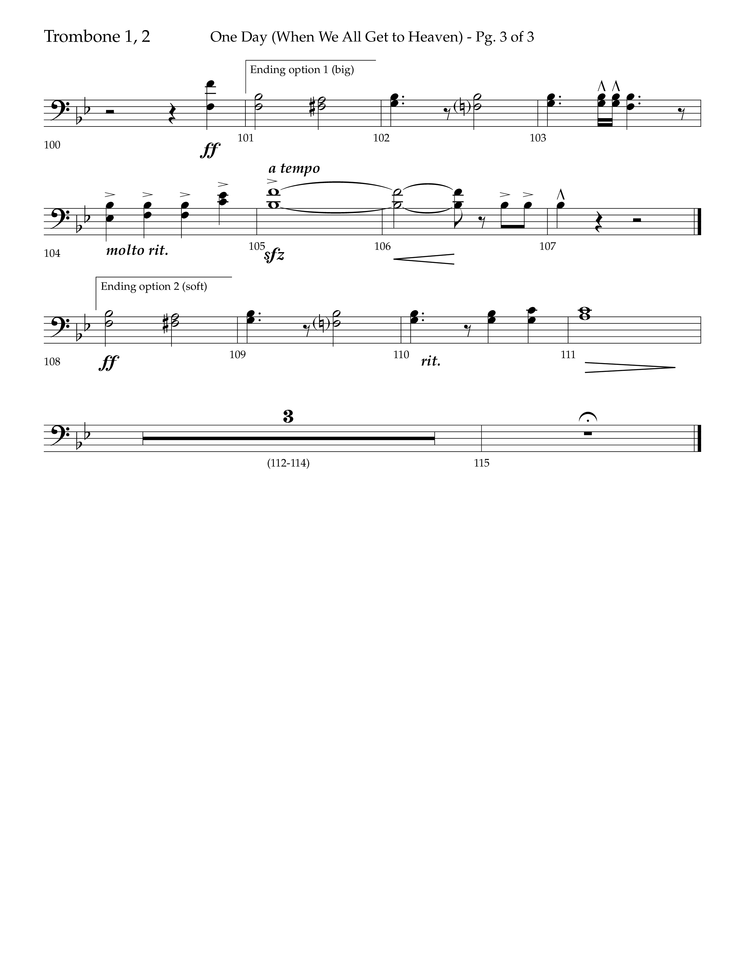 One Day (When We All Get To Heaven) (Choral Anthem SATB) Trombone 1/2 (Lifeway Choral / Arr. Cliff Duren)