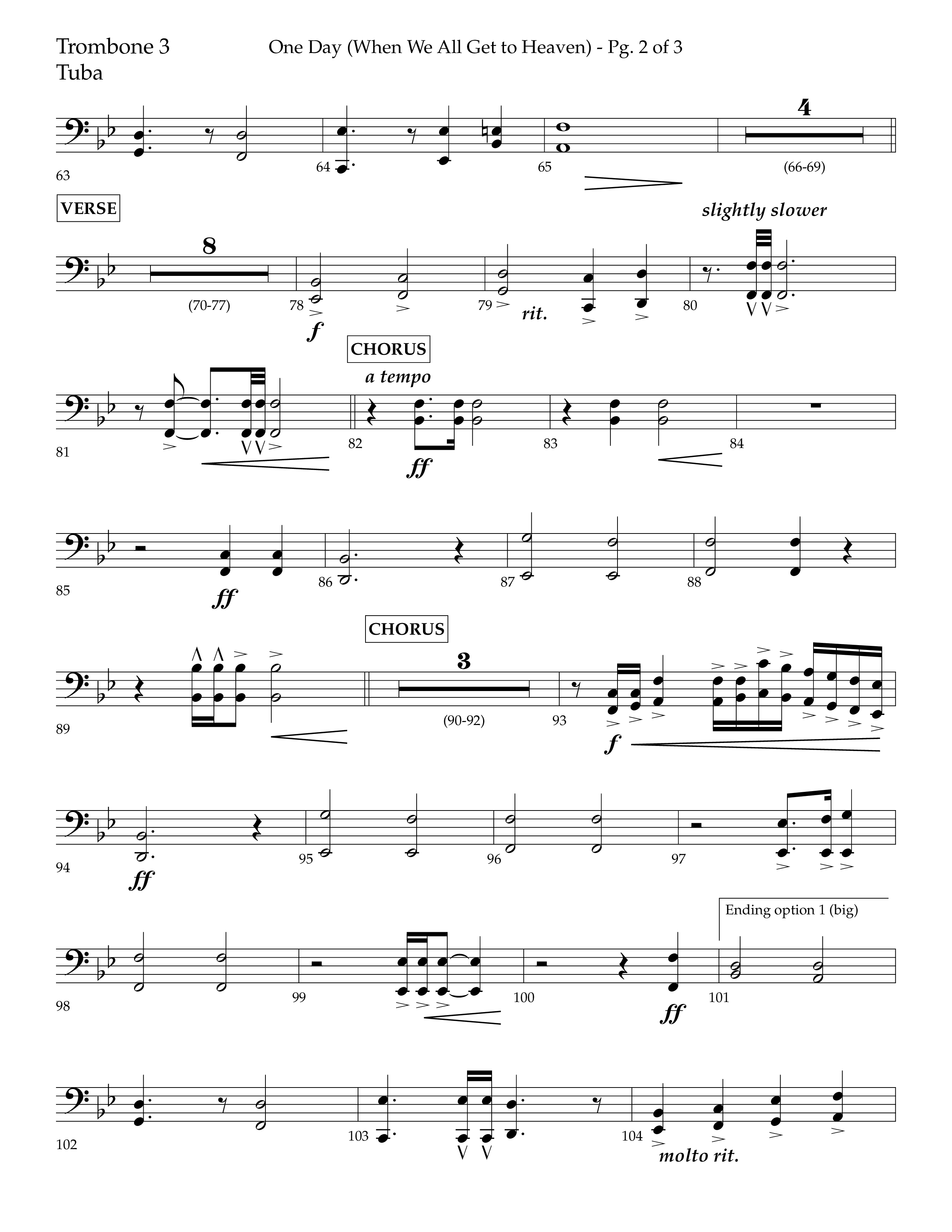 One Day (When We All Get To Heaven) (Choral Anthem SATB) Trombone 3/Tuba (Lifeway Choral / Arr. Cliff Duren)