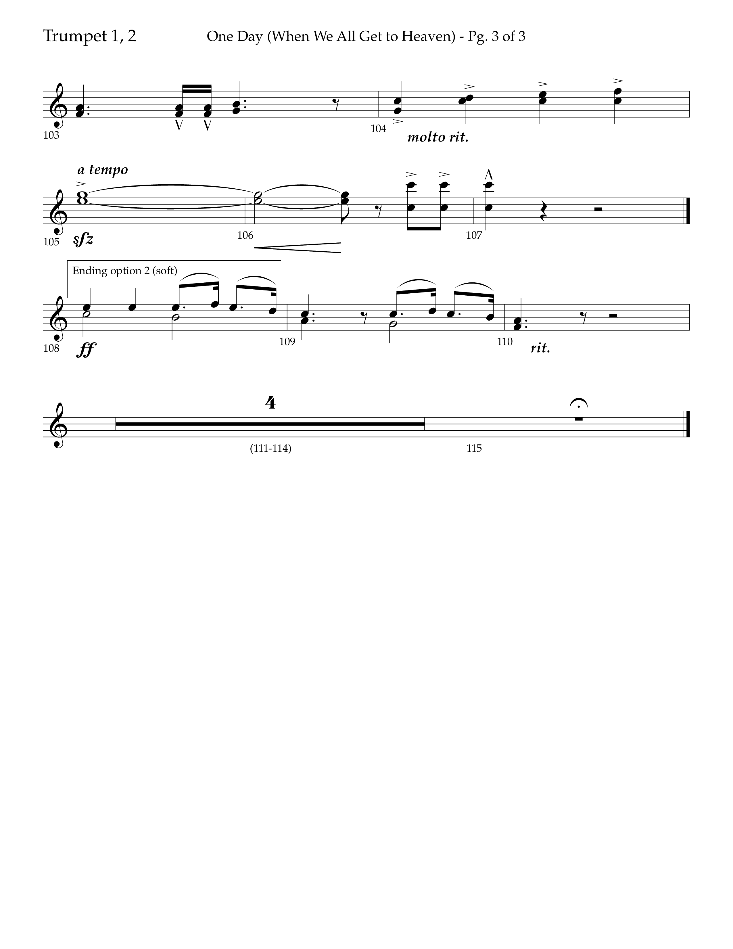 One Day (When We All Get To Heaven) (Choral Anthem SATB) Trumpet 1,2 (Lifeway Choral / Arr. Cliff Duren)