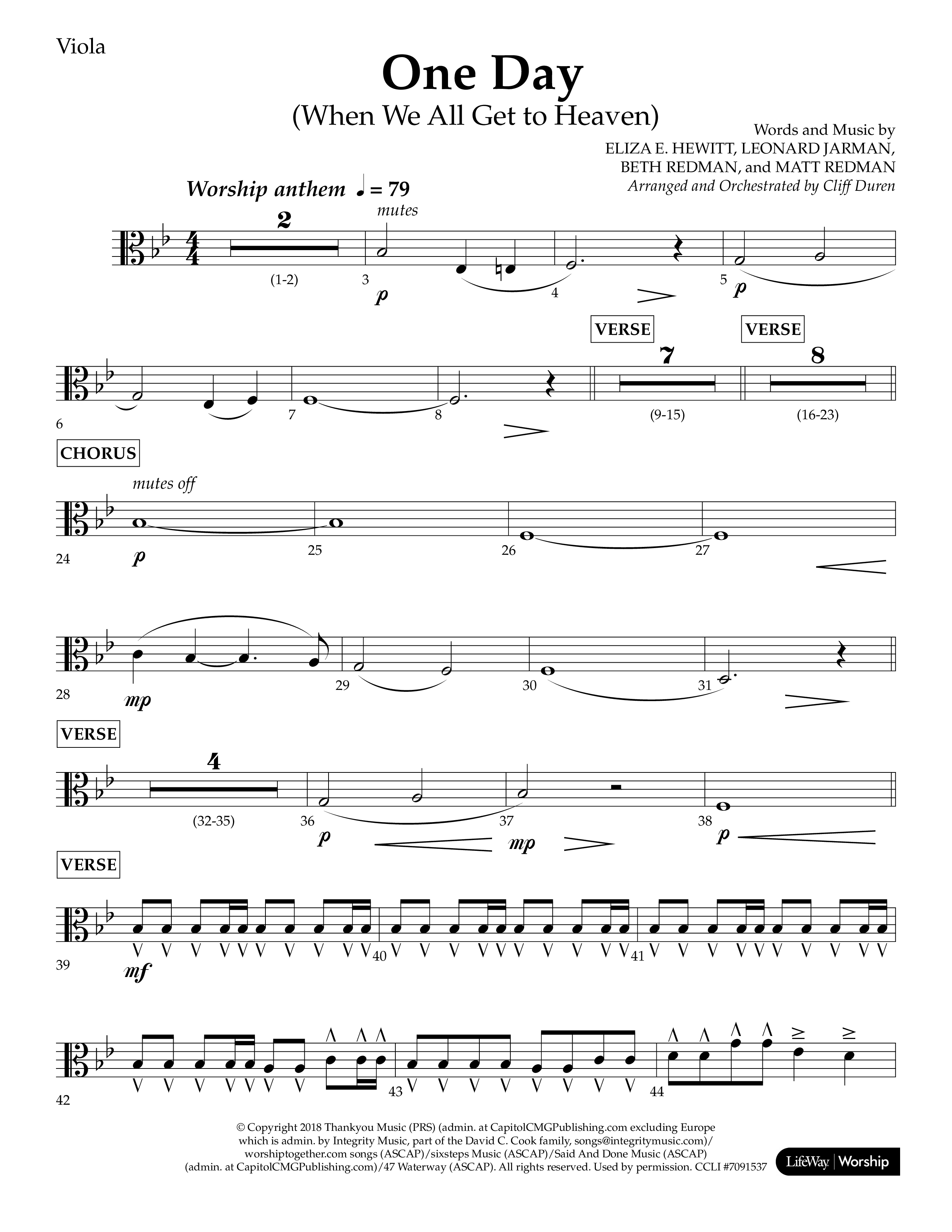 One Day (When We All Get To Heaven) (Choral Anthem SATB) Viola (Lifeway Choral / Arr. Cliff Duren)