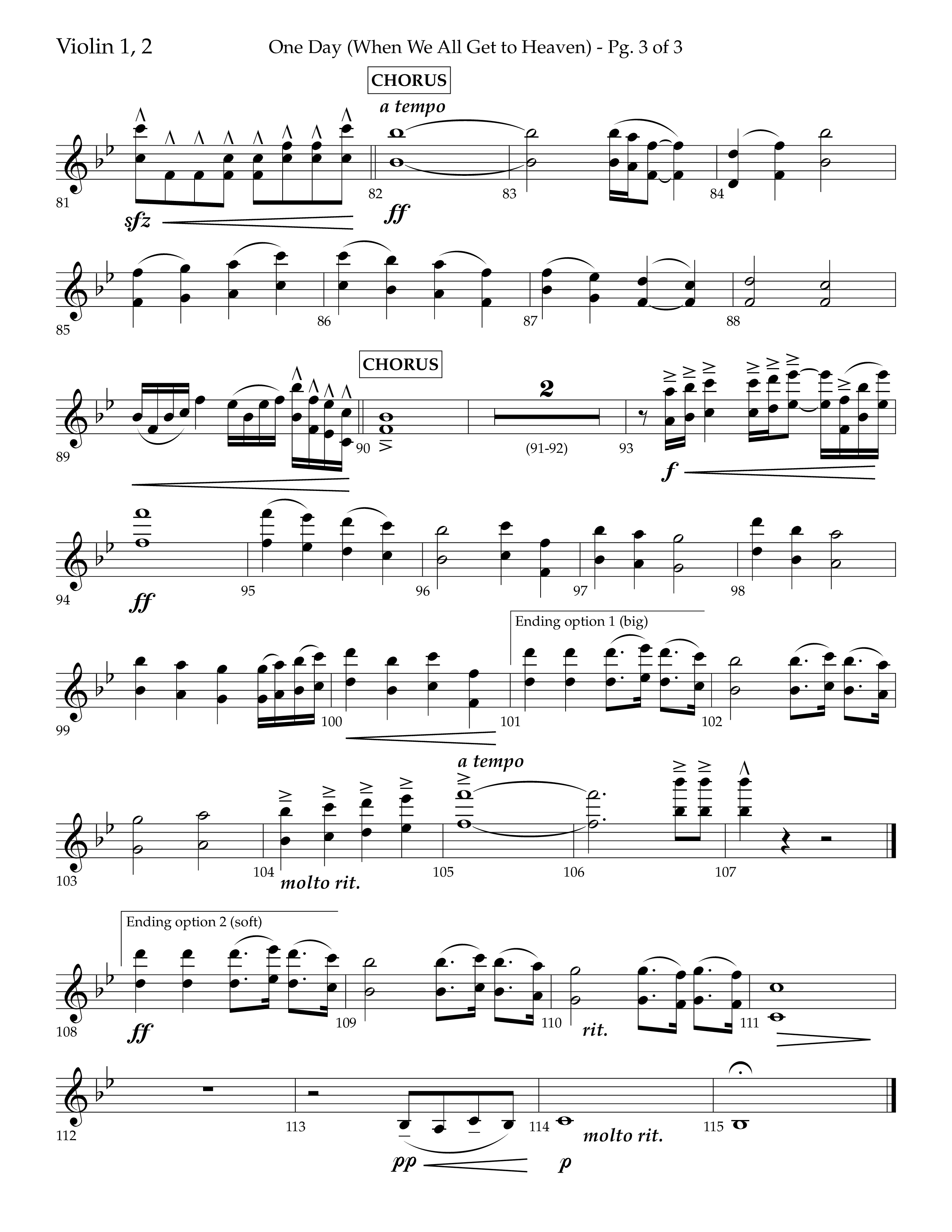 One Day (When We All Get To Heaven) (Choral Anthem SATB) Violin 1/2 (Lifeway Choral / Arr. Cliff Duren)
