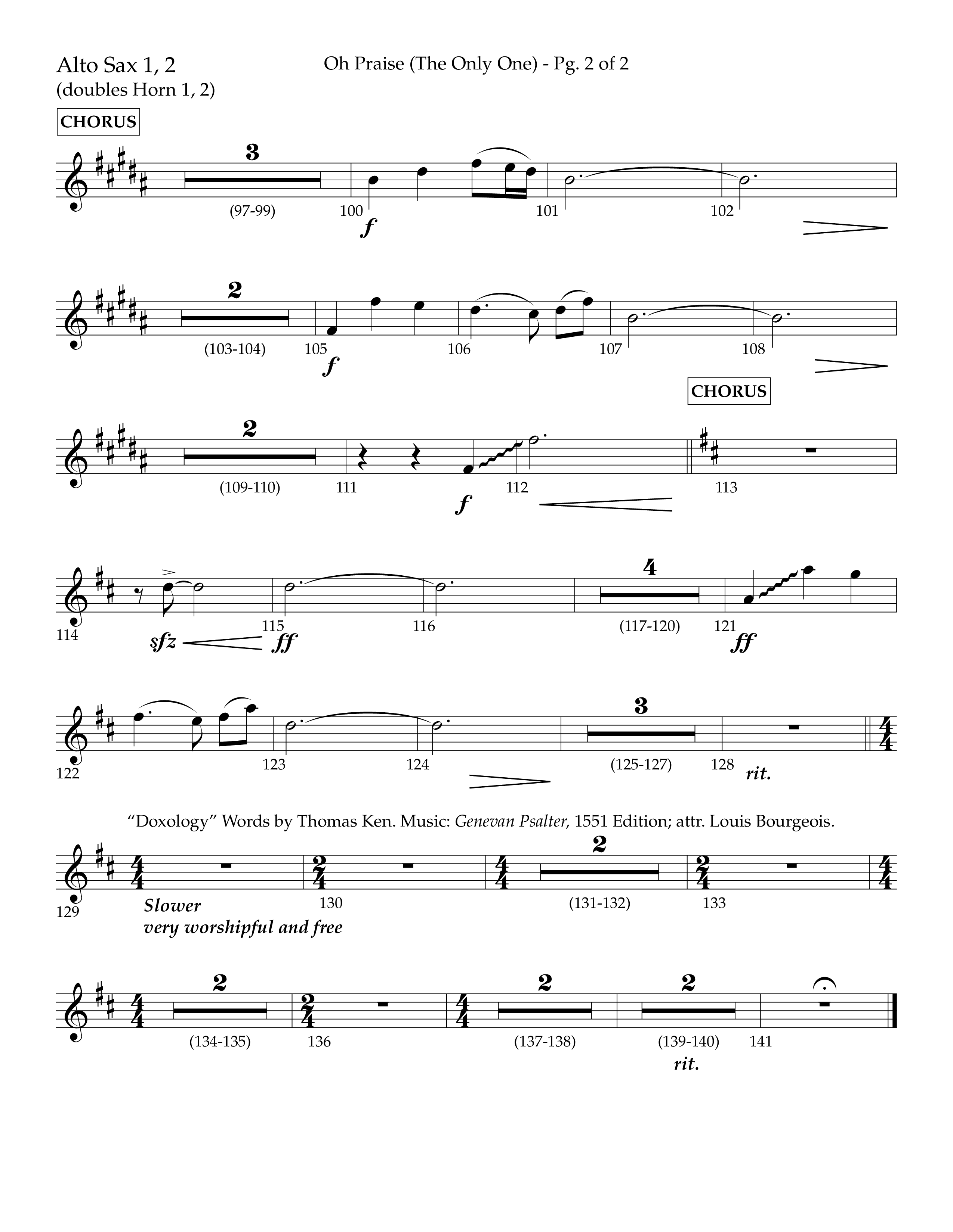 Oh Praise (The Only One) with Doxology (Choral Anthem SATB) Alto Sax 1/2 (Lifeway Choral / Arr. John Bolin / Orch. Cliff Duren)