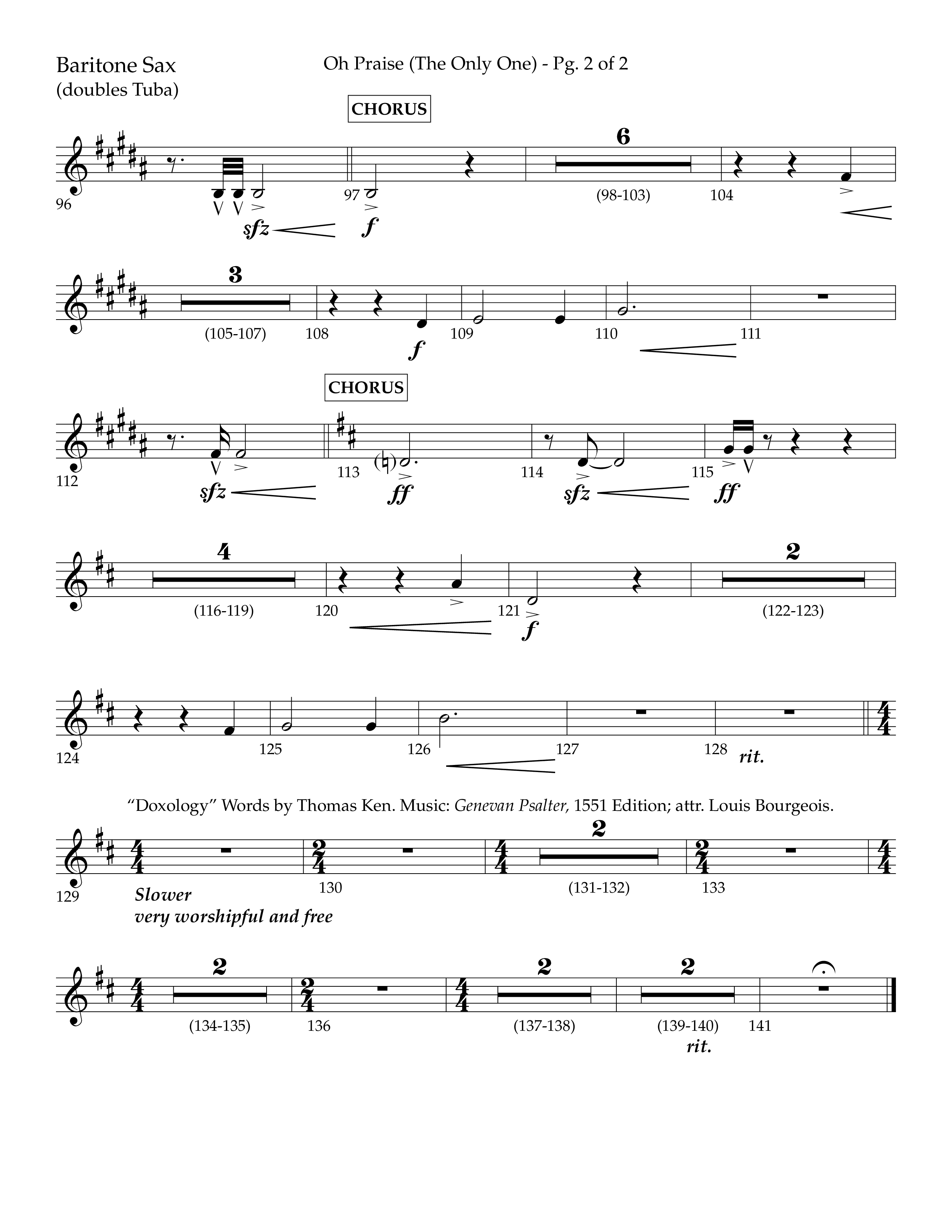 Oh Praise (The Only One) with Doxology (Choral Anthem SATB) Bari Sax (Lifeway Choral / Arr. John Bolin / Orch. Cliff Duren)