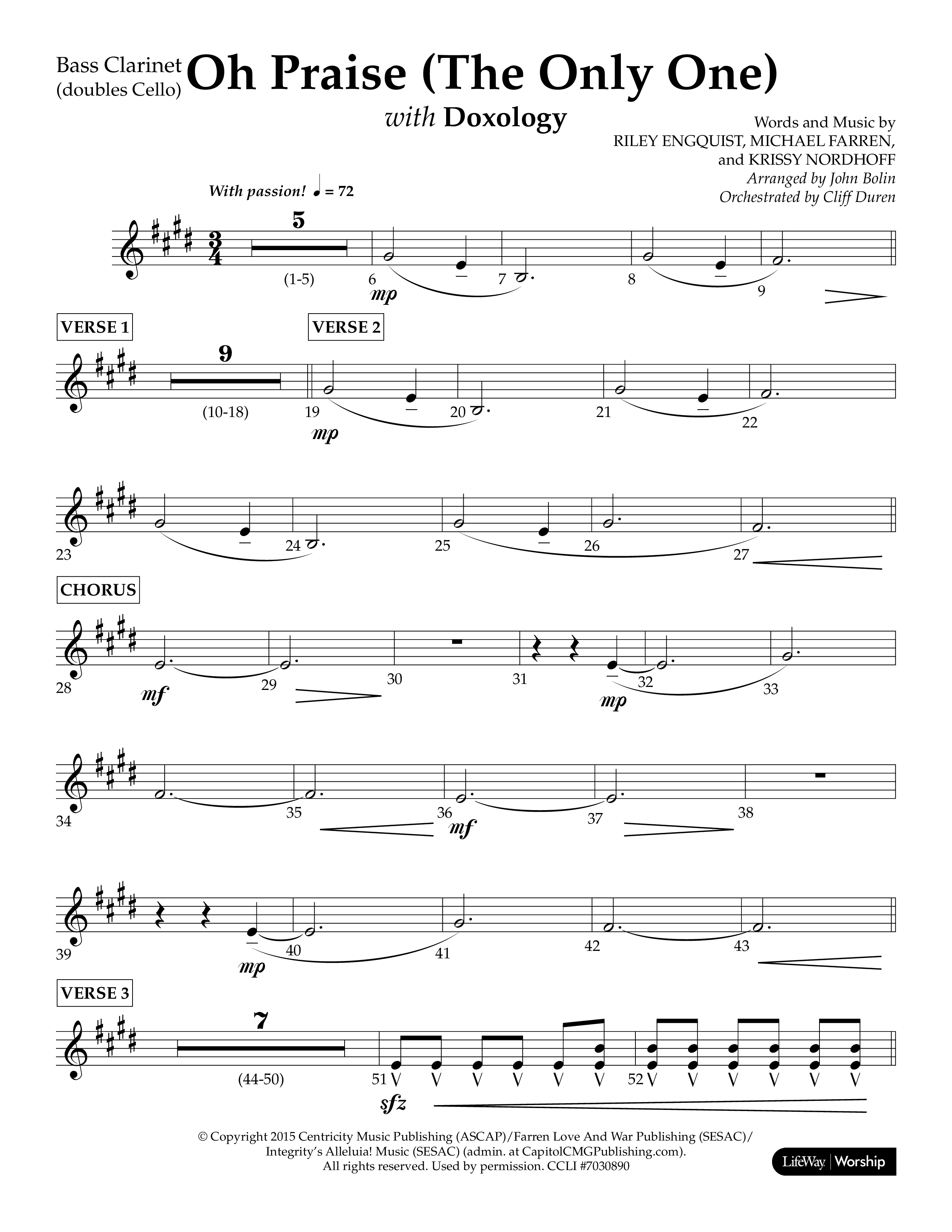 Oh Praise (The Only One) with Doxology (Choral Anthem SATB) Bass Clarinet (Lifeway Choral / Arr. John Bolin / Orch. Cliff Duren)