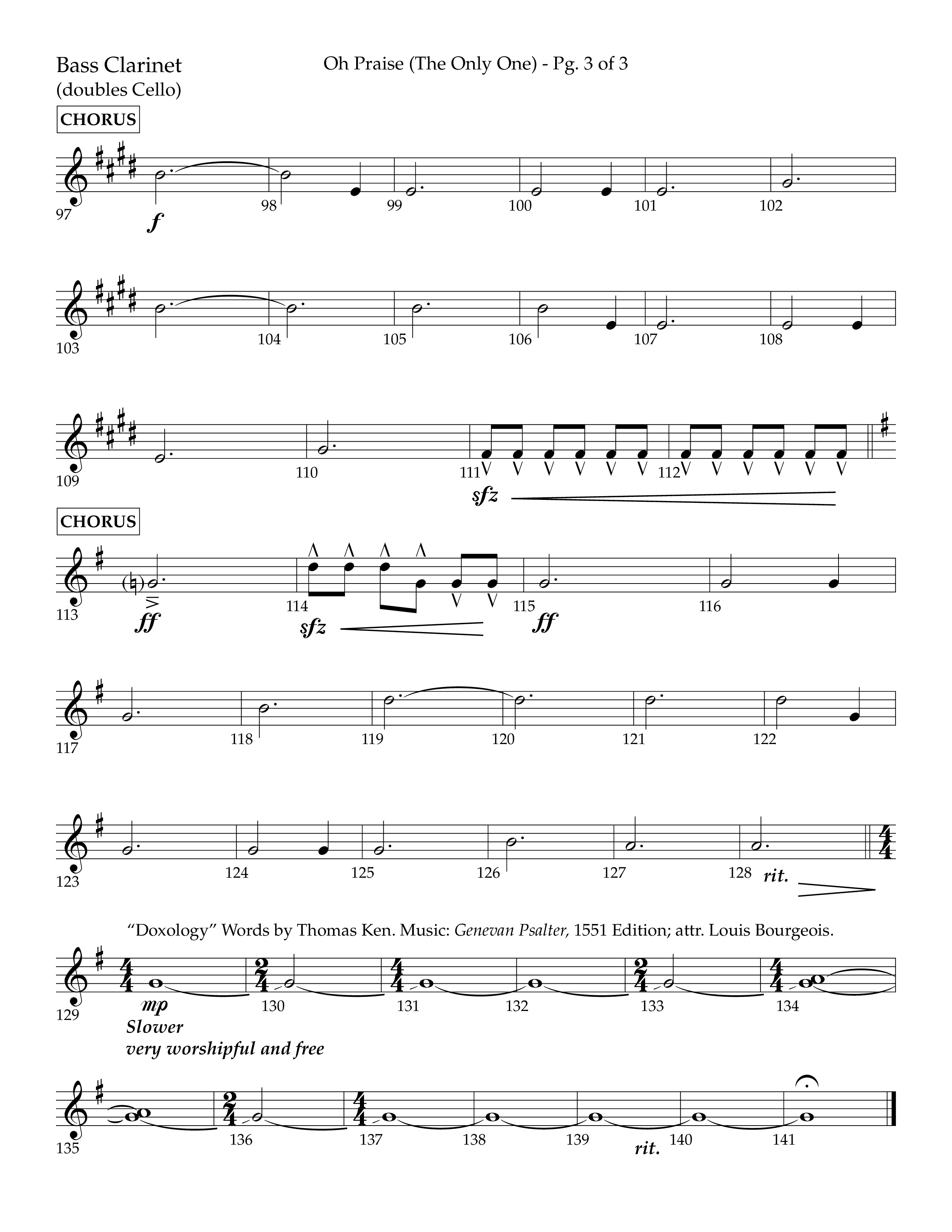 Oh Praise (The Only One) with Doxology (Choral Anthem SATB) Bass Clarinet (Lifeway Choral / Arr. John Bolin / Orch. Cliff Duren)