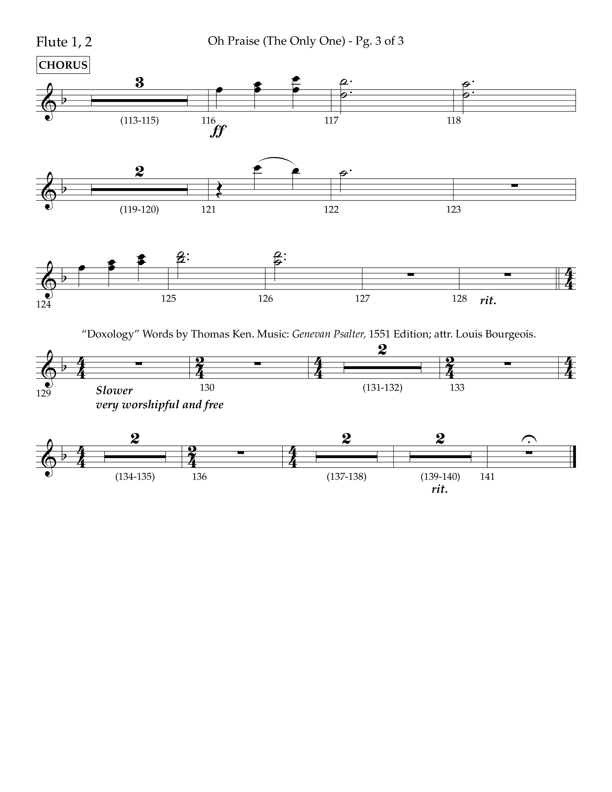 Oh Praise (The Only One) with Doxology (Choral Anthem SATB) Flute 1/2 (Lifeway Choral / Arr. John Bolin / Orch. Cliff Duren)