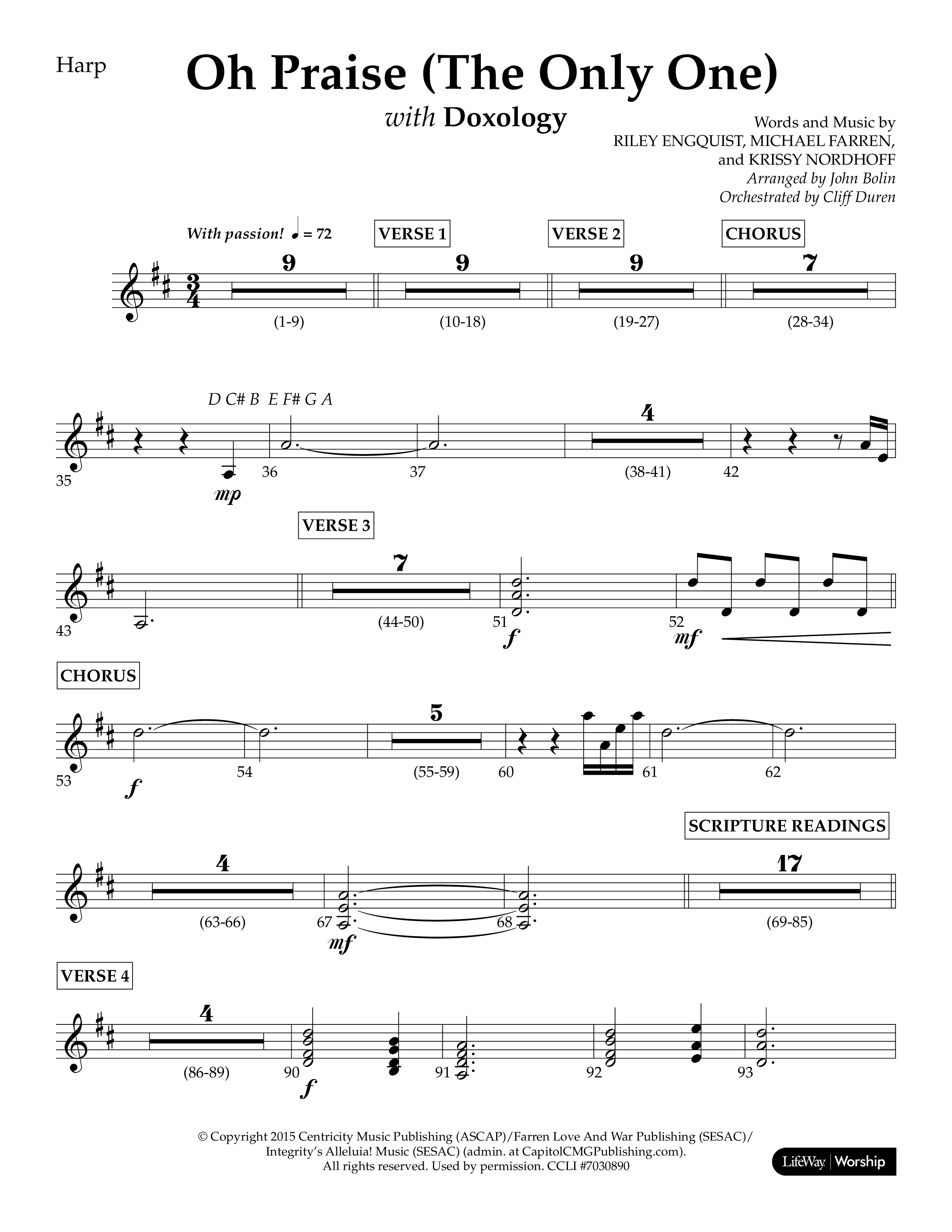 Oh Praise (The Only One) with Doxology (Choral Anthem SATB) Harp (Lifeway Choral / Arr. John Bolin / Orch. Cliff Duren)