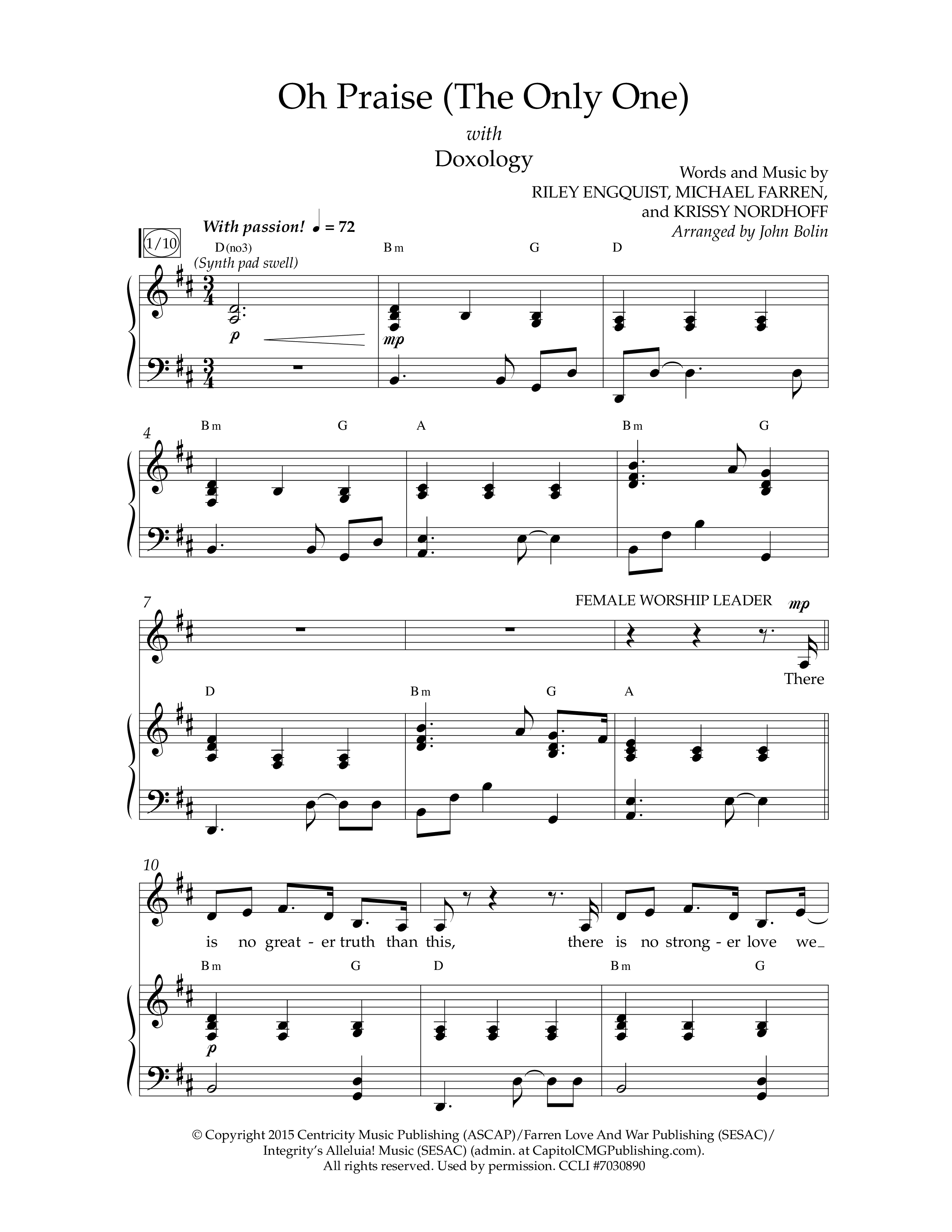 Oh Praise (The Only One) with Doxology (Choral Anthem SATB) Anthem (SATB/Piano) (Lifeway Choral / Arr. John Bolin / Orch. Cliff Duren)