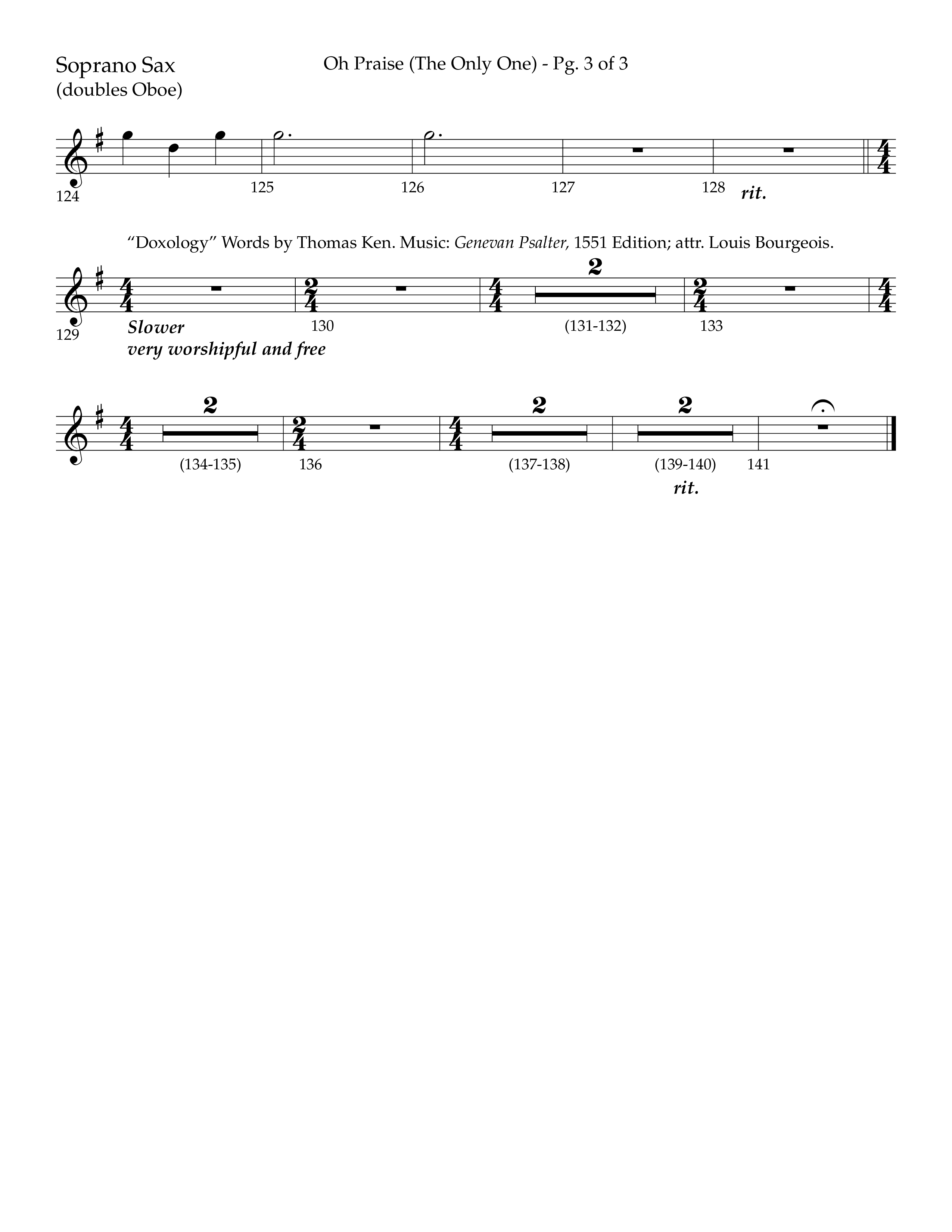 Oh Praise (The Only One) with Doxology (Choral Anthem SATB) Soprano Sax (Lifeway Choral / Arr. John Bolin / Orch. Cliff Duren)