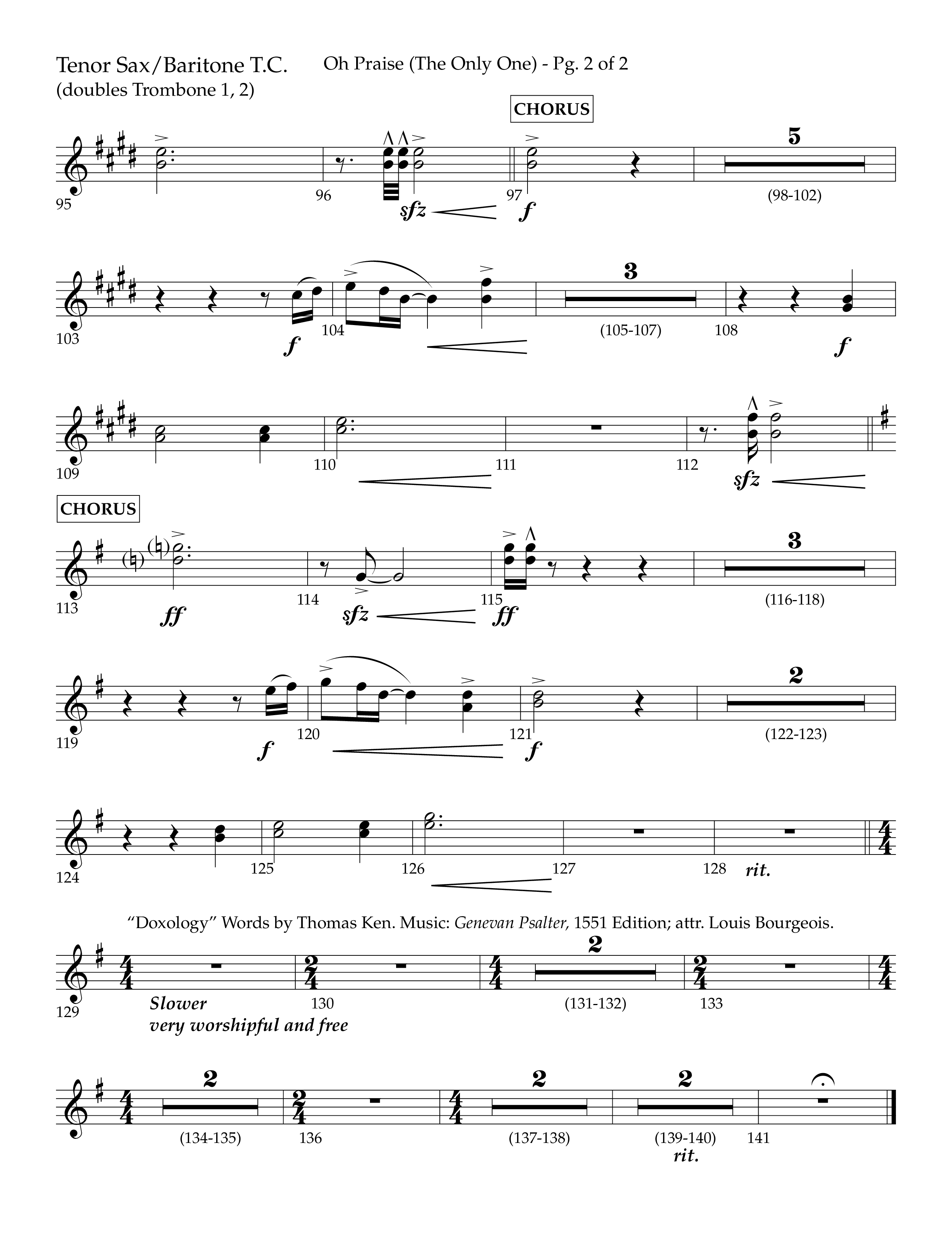 Oh Praise (The Only One) with Doxology (Choral Anthem SATB) Tenor Sax/Baritone T.C. (Lifeway Choral / Arr. John Bolin / Orch. Cliff Duren)