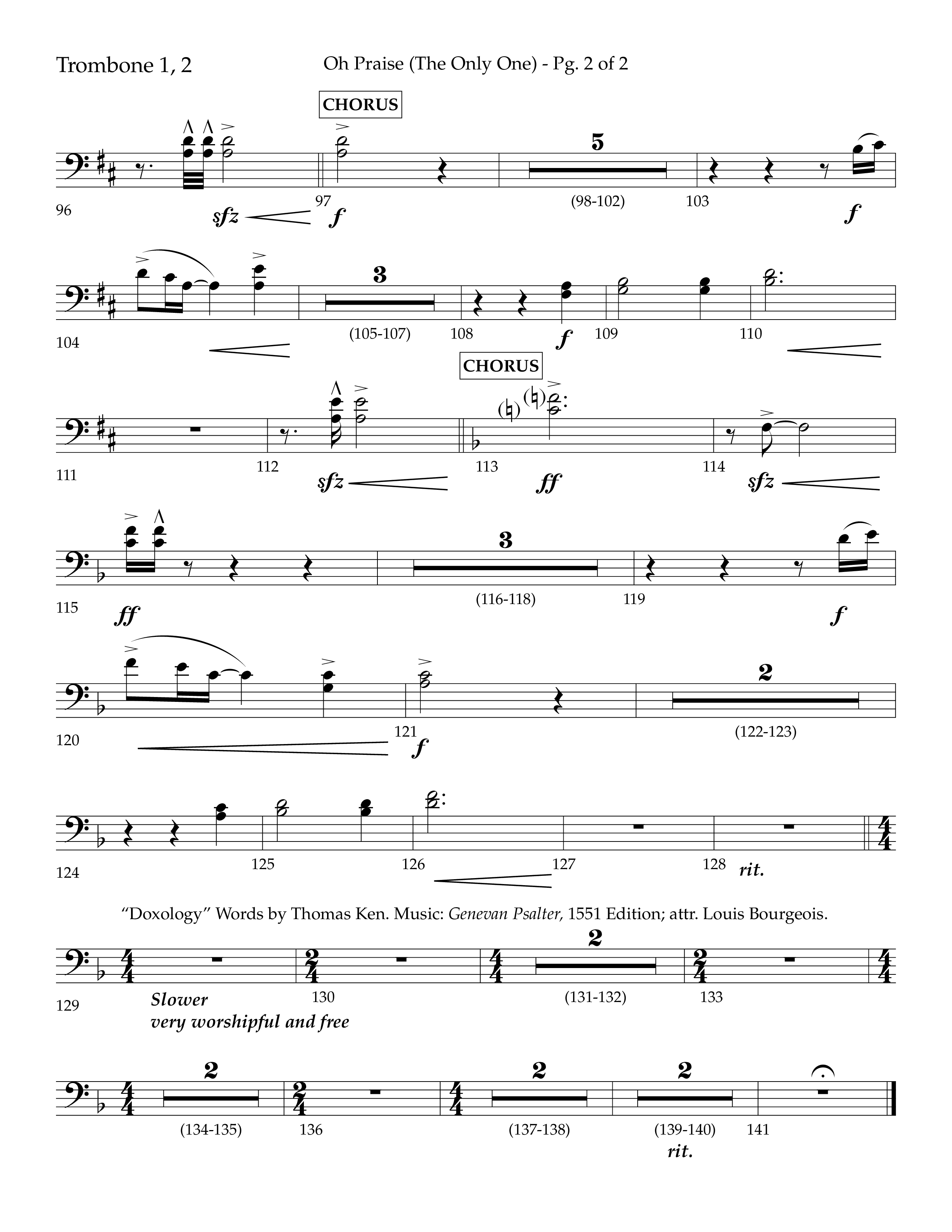 Oh Praise (The Only One) with Doxology (Choral Anthem SATB) Trombone 1/2 (Lifeway Choral / Arr. John Bolin / Orch. Cliff Duren)
