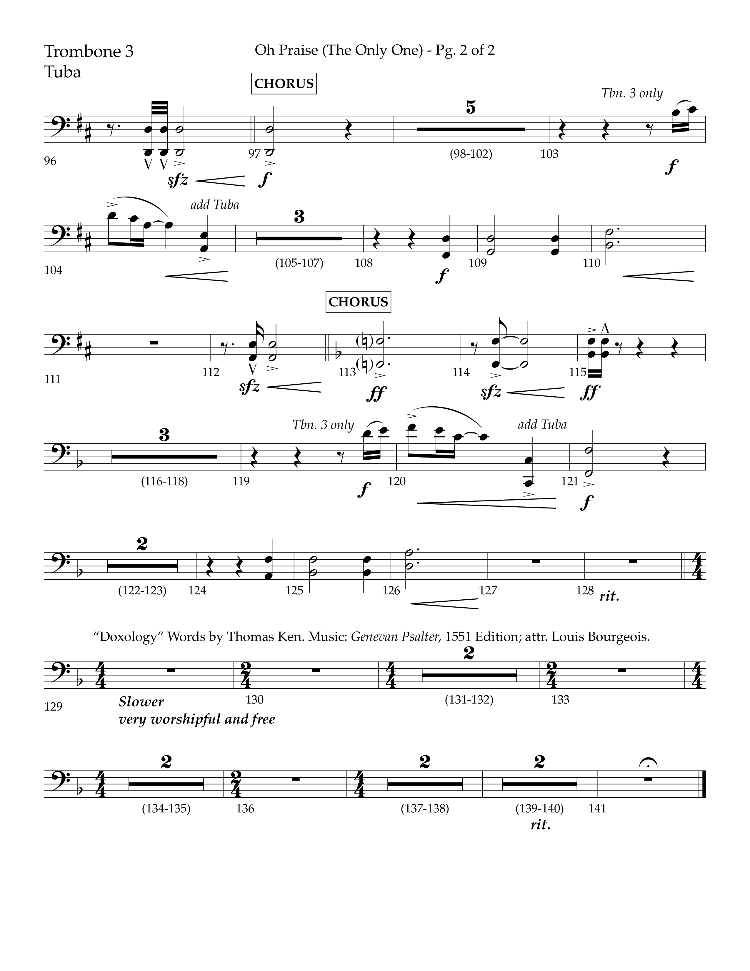 Oh Praise (The Only One) with Doxology (Choral Anthem SATB) Trombone 3/Tuba (Lifeway Choral / Arr. John Bolin / Orch. Cliff Duren)