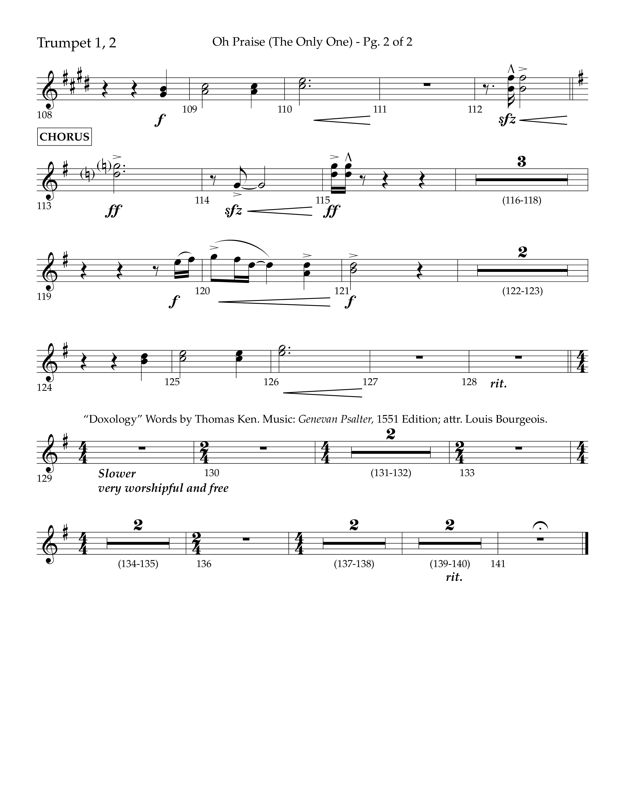 Oh Praise (The Only One) with Doxology (Choral Anthem SATB) Trumpet 1,2 (Lifeway Choral / Arr. John Bolin / Orch. Cliff Duren)