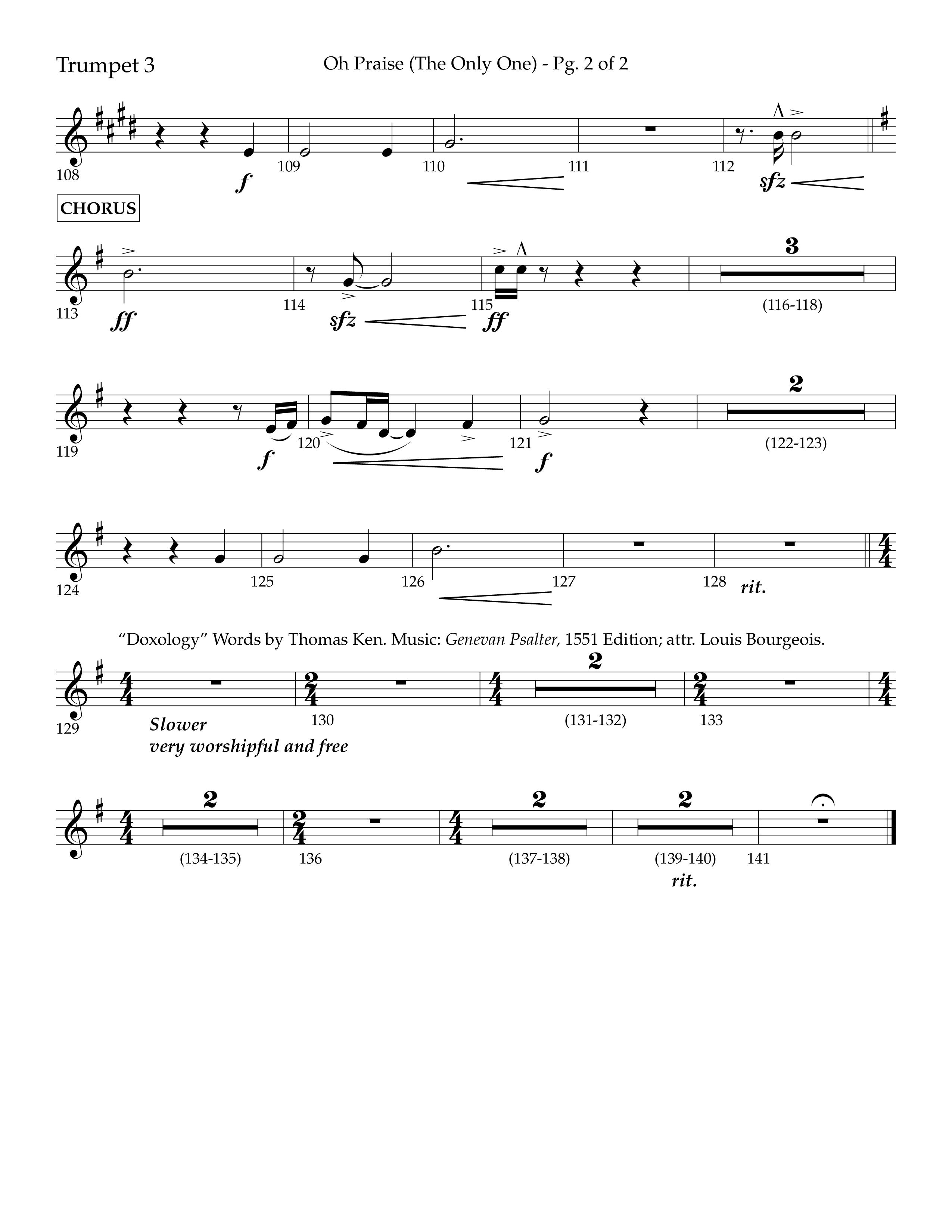 Oh Praise (The Only One) with Doxology (Choral Anthem SATB) Trumpet 3 (Lifeway Choral / Arr. John Bolin / Orch. Cliff Duren)