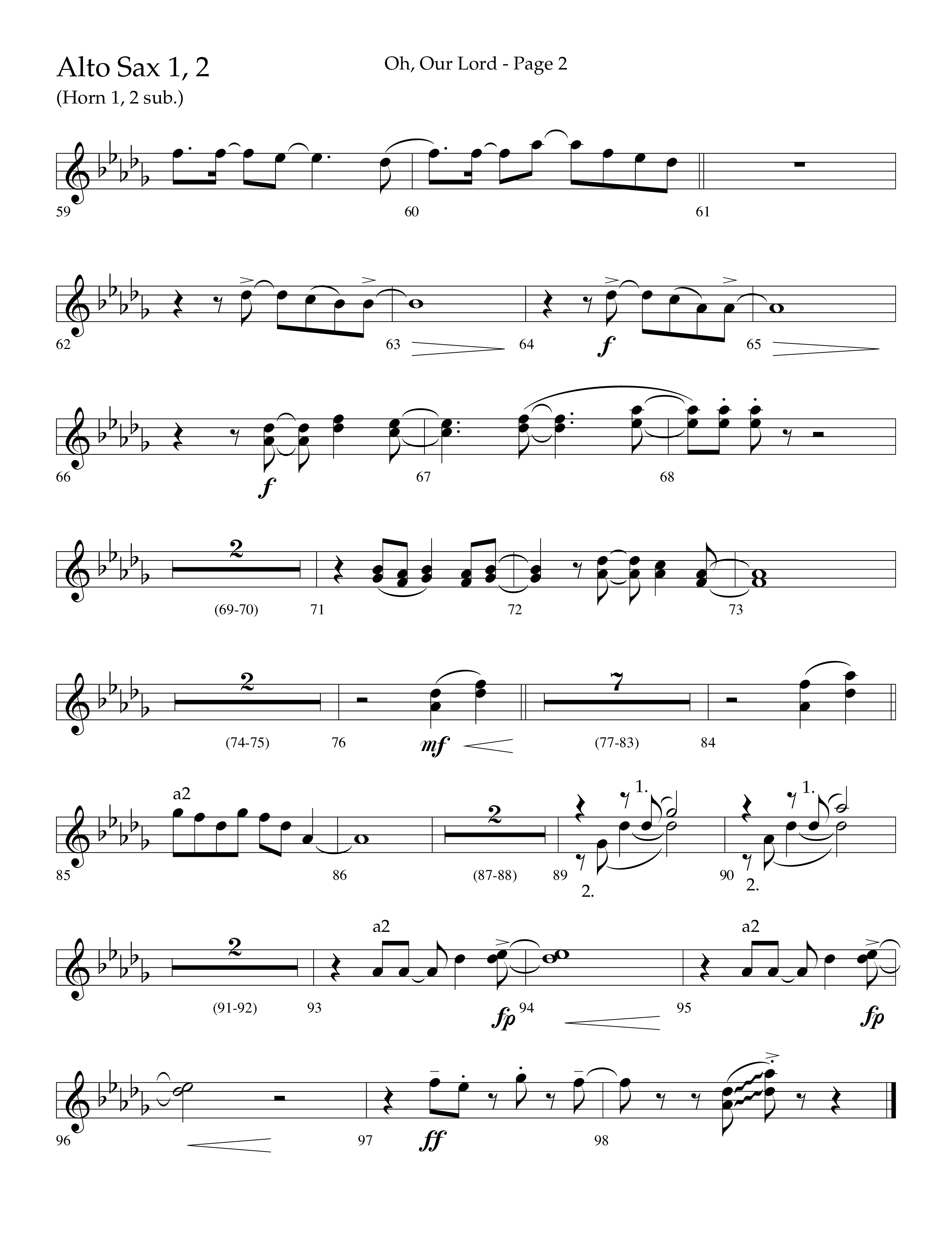 Oh Our Lord (Choral Anthem SATB) Alto Sax 1/2 (Lifeway Choral / Arr. Joshua Spacht)